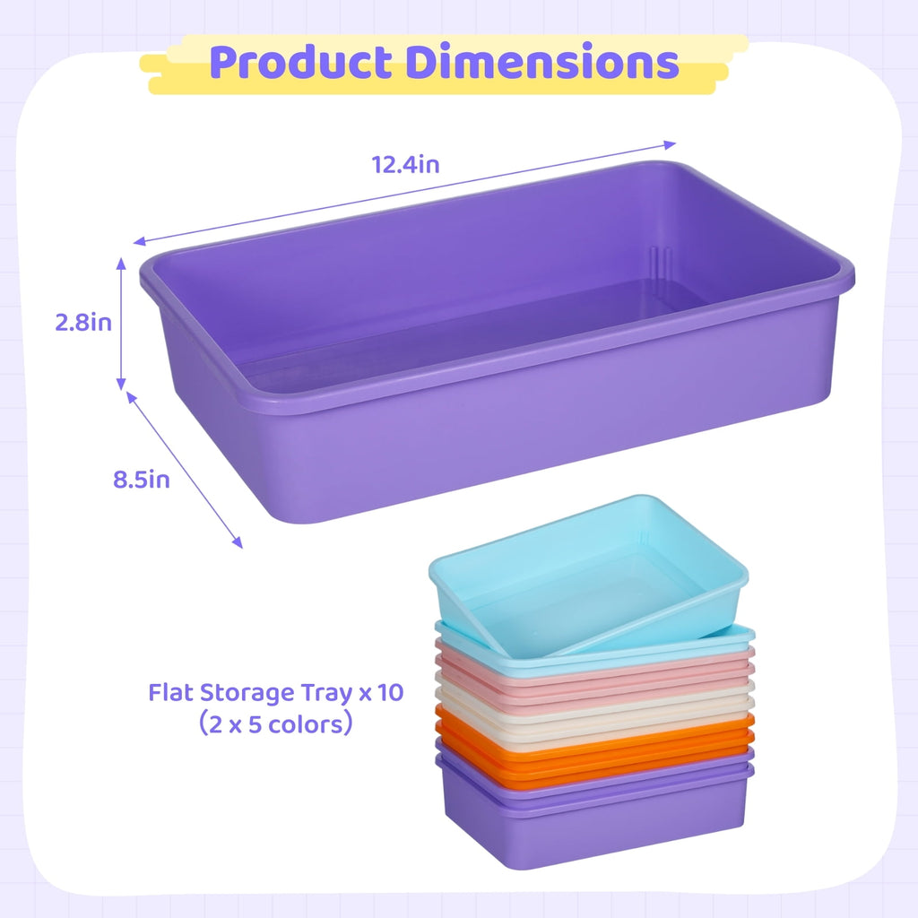10 PCS Flat Storage Trays, Daily Items Organizer Bins Trays for Classroom Art Activity Plastic Stackable Trays File O... - Image 5