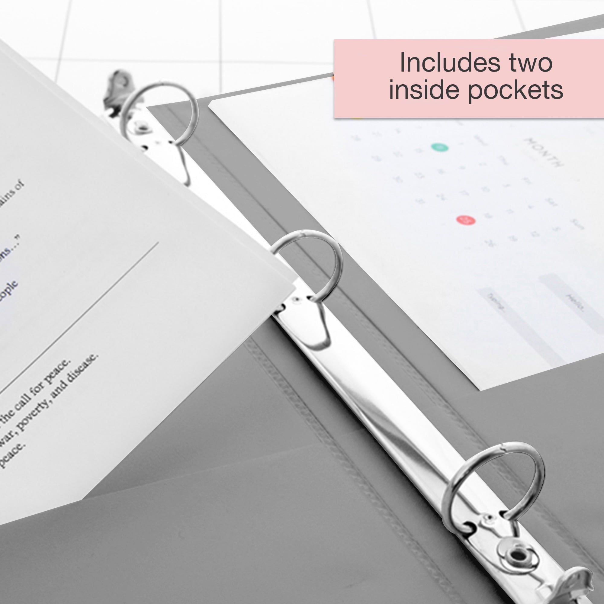 BAZIC 3-Ring View Binder with 2 Pockets, 1.5", Gray - Image 5