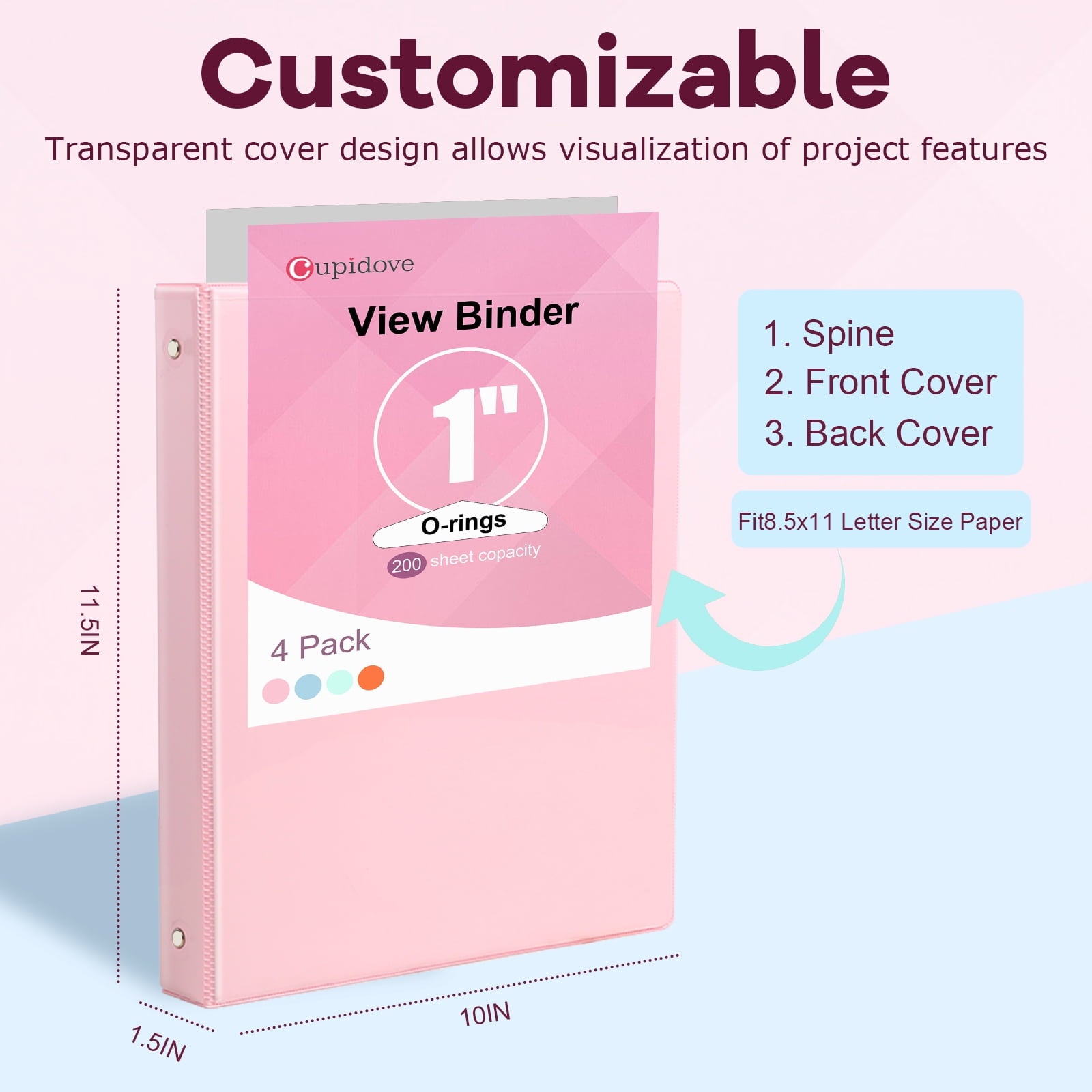 3 Ring 1 inch Binders Round Ring View Notebooks Binders O-ring 3 Ring 200 Sheets of Letter Size Paper Organizer with Pockets 4-Pack Assorted - Image 4
