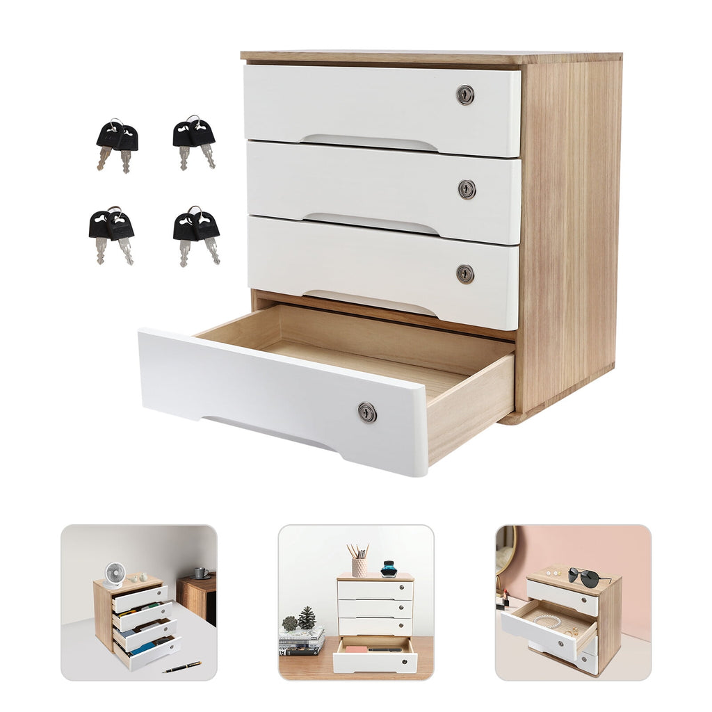 4 Wooden Desktop Storage Box with Lockable Drawers, Office Supplies File Organizer, Art Storage Cabinets, Multipurpos... - Image 2