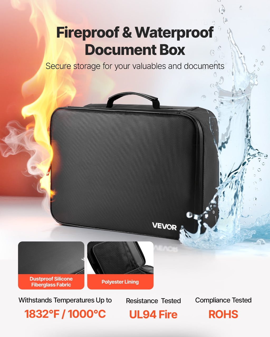 VEVOR Fireproof Document Box, 1832  Heat Insulated Fireproof & Waterproof Box with Lock, Portable Multi-Layer Home Office Travel File Storag - Image 2
