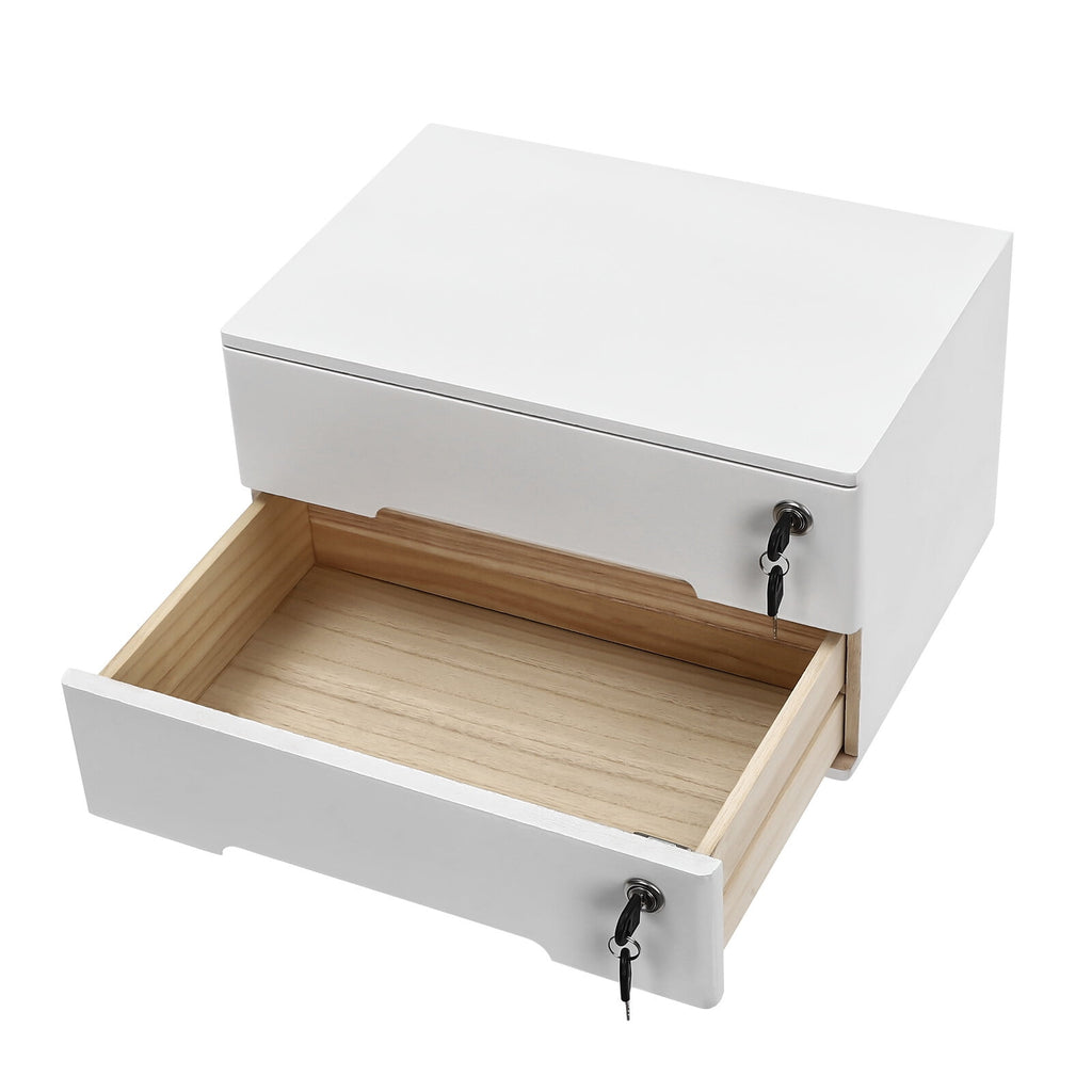 White Wooden Desktop Storage Box with Lockable Drawers, Office Supplies File Organizer, Flat File Cabinet - Image 4