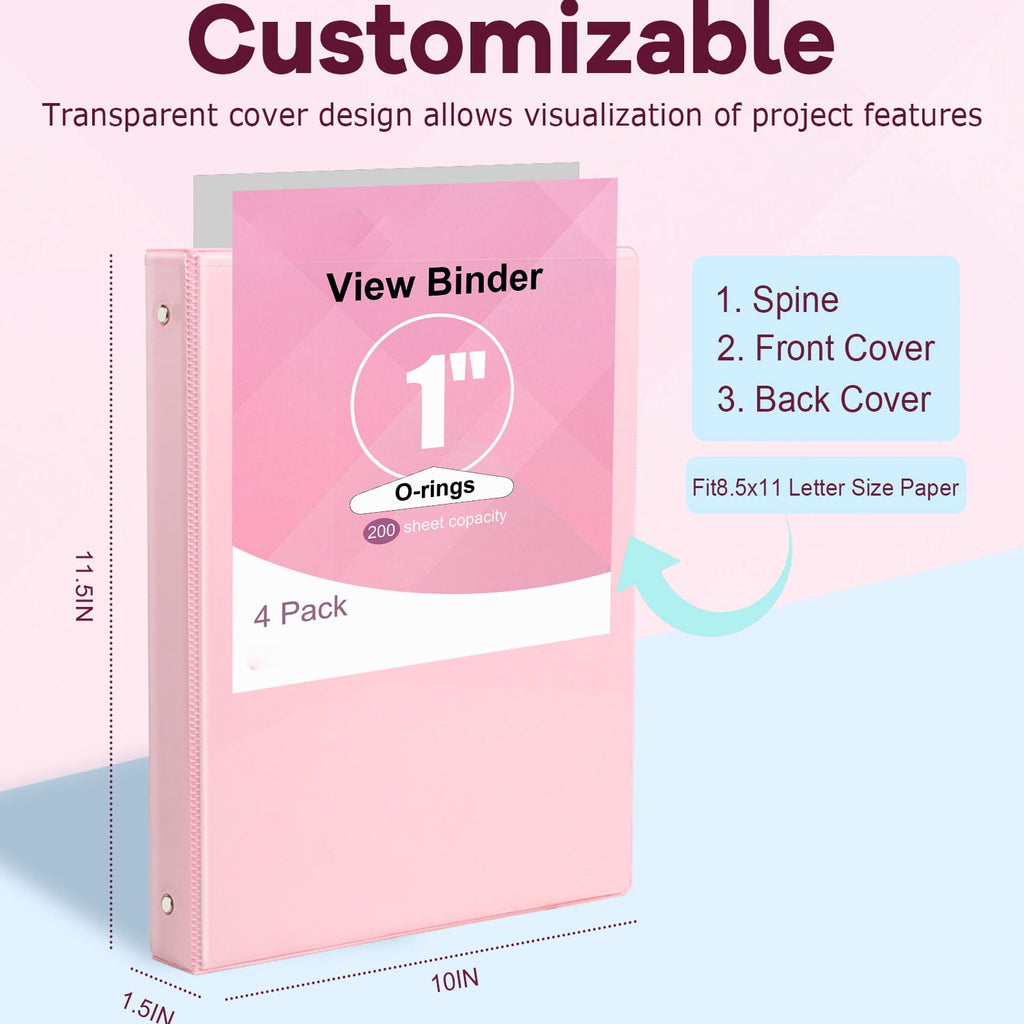 1 inch Binder Pink,3 Ring View Binders Holds 200 Sheets of Letter Size 8.5 x 11'' Paper Notebook Round Ring Binders S... - Image 4