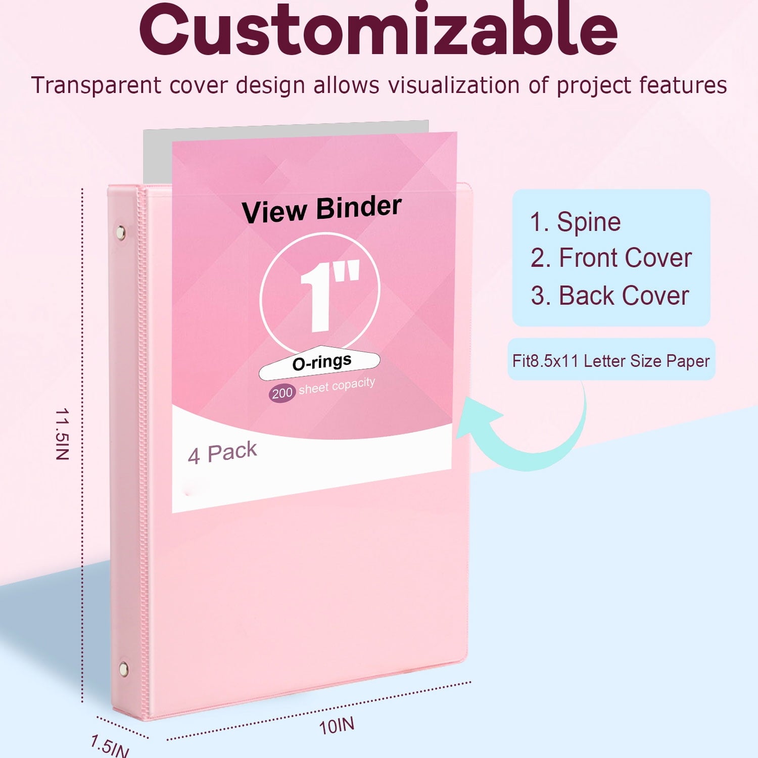 1 inch Binder Pink,3 Ring View Binders Holds 200 Sheets of Letter Size 8.5 x 11'' Paper Notebook Round Ring Binders S... - Image 4