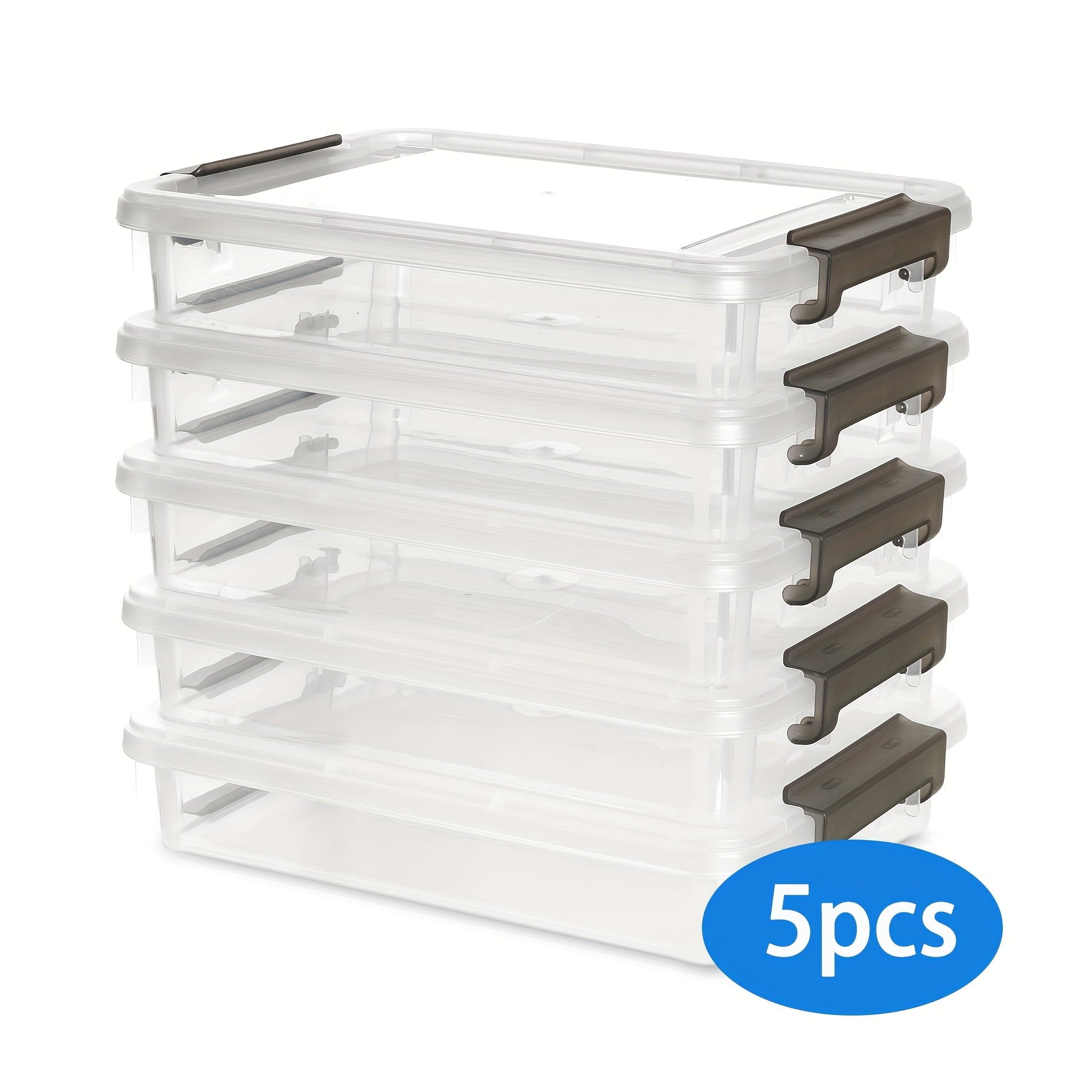5pcs Storage File Boxes, Plastic Storage Bins with Latching Lids, Desk&Drawer Organizers for School, Organizing Container for Home, Office, - Image 3