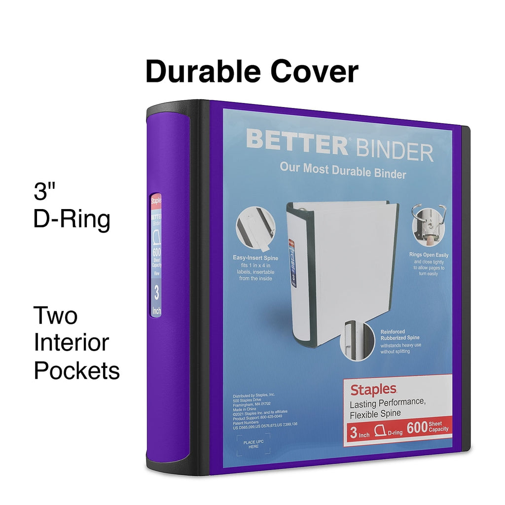 Staples Better 3-Inch Slant D 3-Ring View Binder Purple (20246) 895621 - Image 2