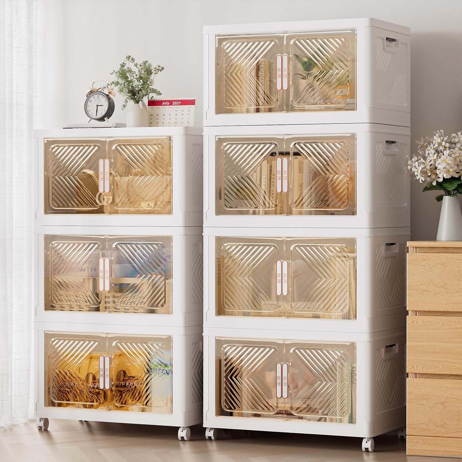 with Lid , Stackable Containers with Wheels and Magnetic Doors, Plastic Clothes Closet Organizers and Box for Home an... - Image 4
