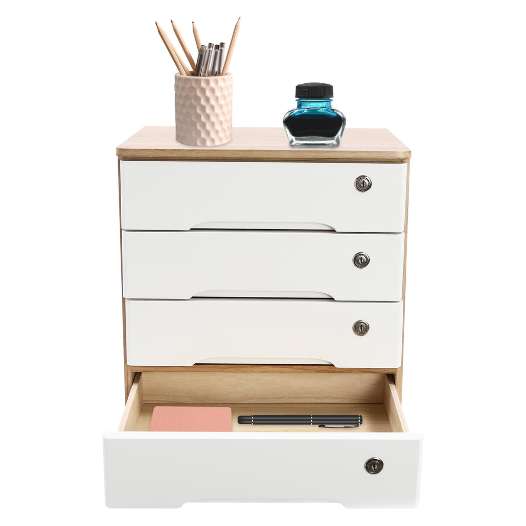 4 Wooden Desktop Storage Box with Lockable Drawers, Office Supplies File Organizer, Art Storage Cabinets, Multipurpos... - Image 3