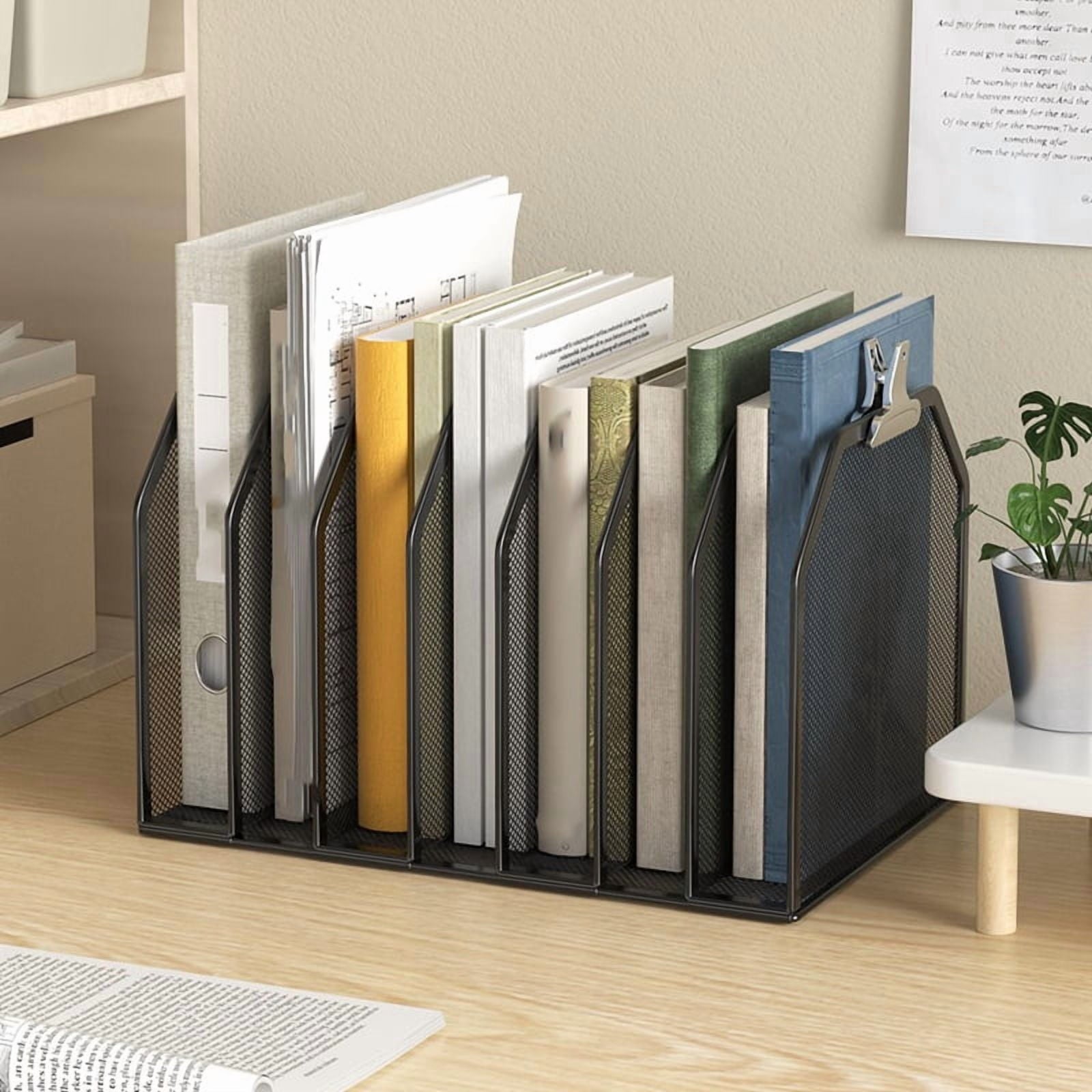 Metal 7-Section File Folder Organizer for Desk Vertical Office File Holder Duty Mesh Document Sorter for Books, Binder - Image 2