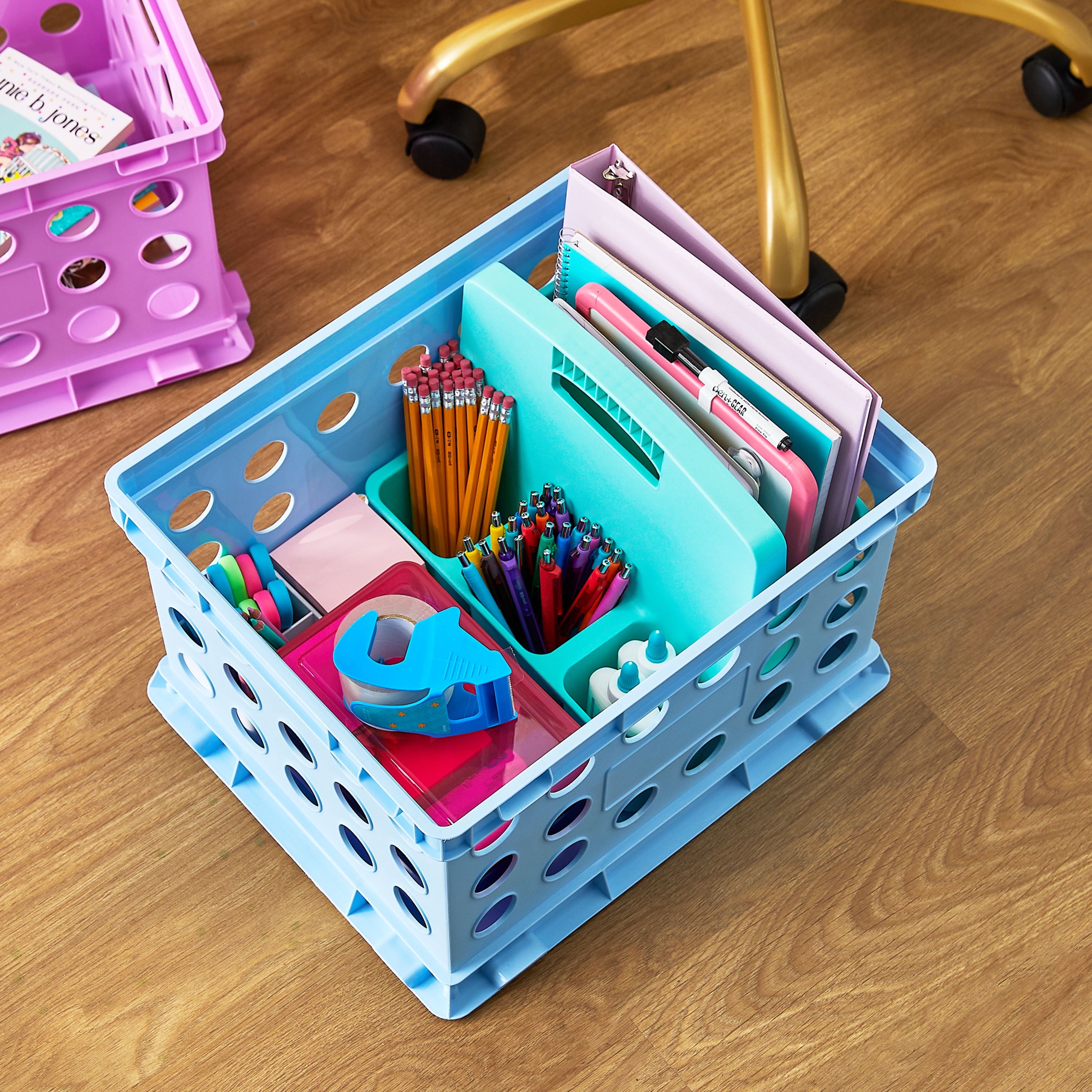 Pen+Gear Plastic File and Storage Crate, Sky Blue, 1-pack - Image 3