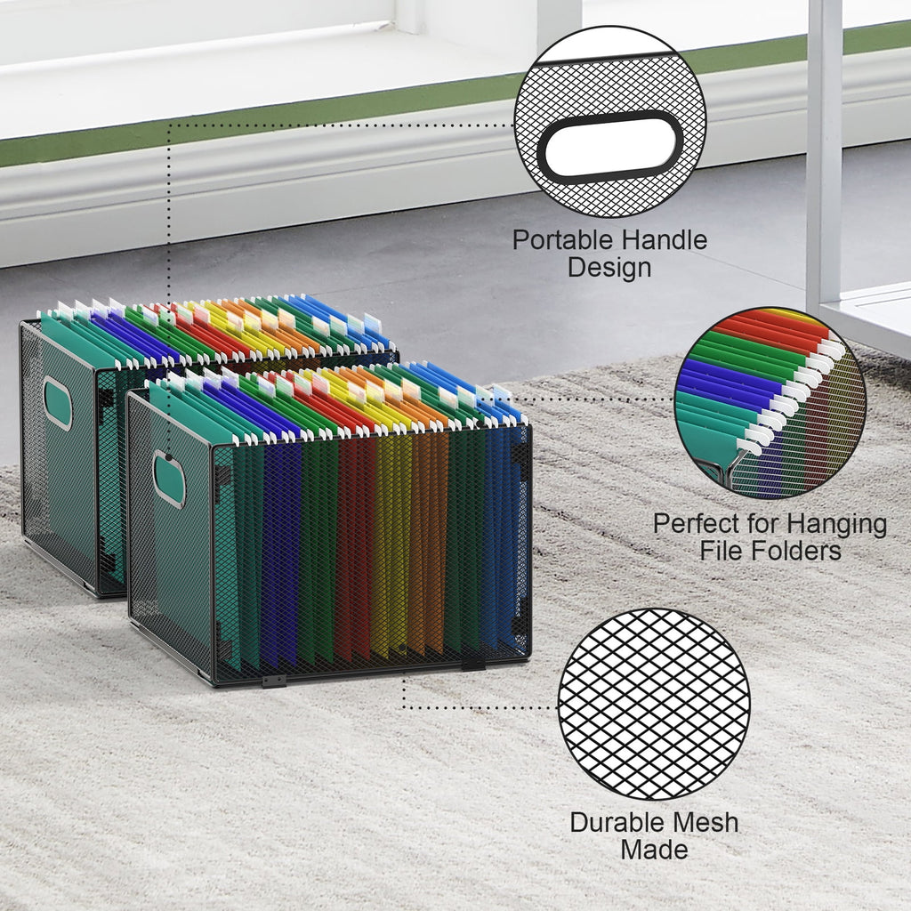 2 Pack Hanging File Organizer, Mesh File Folder Box Filing Box File Cabinet Organizer Storage Boxes, Letter Size - Image 3