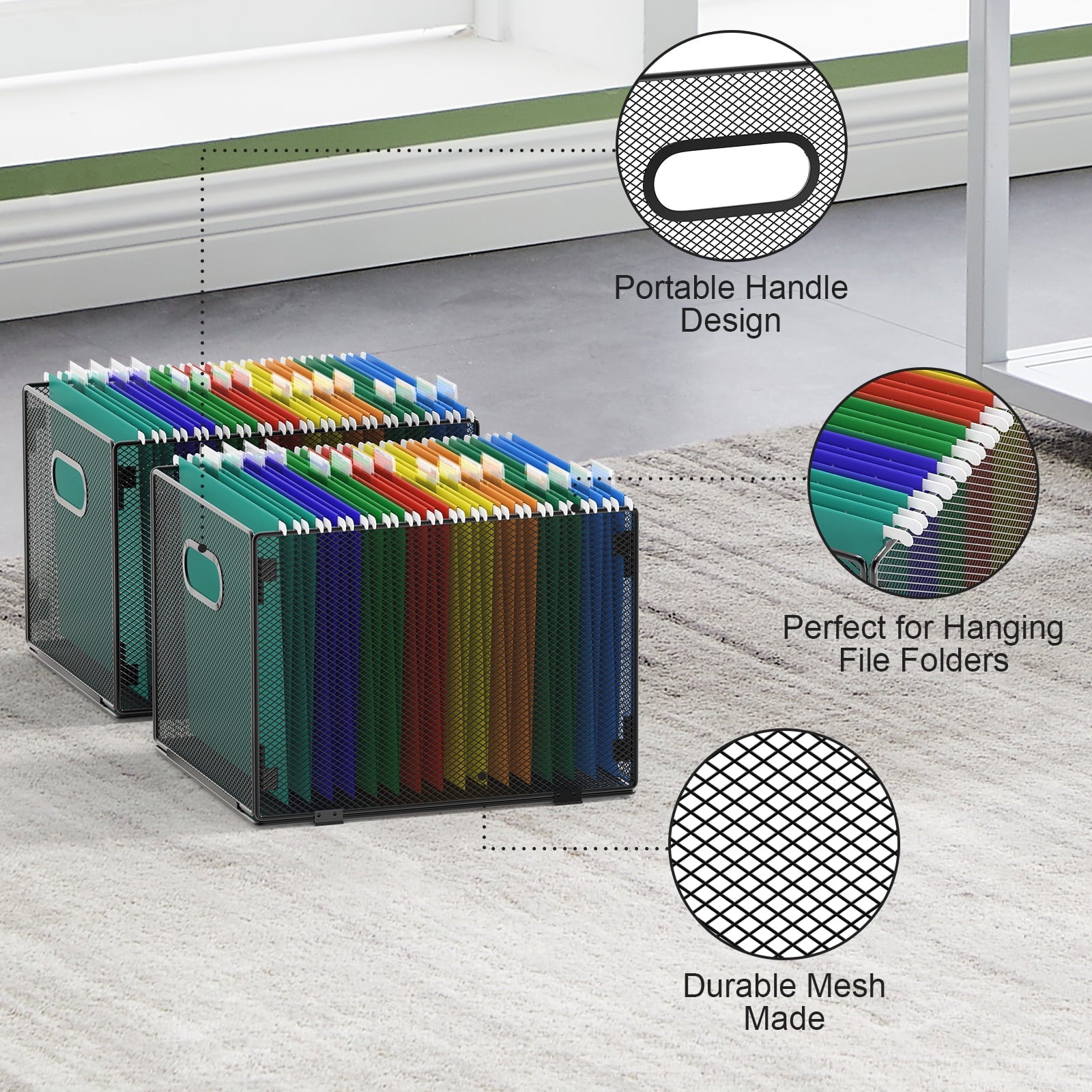 2 Pack Hanging File Organizer, Mesh File Folder Box Filing Box File Cabinet Organizer Storage Boxes, Letter Size - Image 3