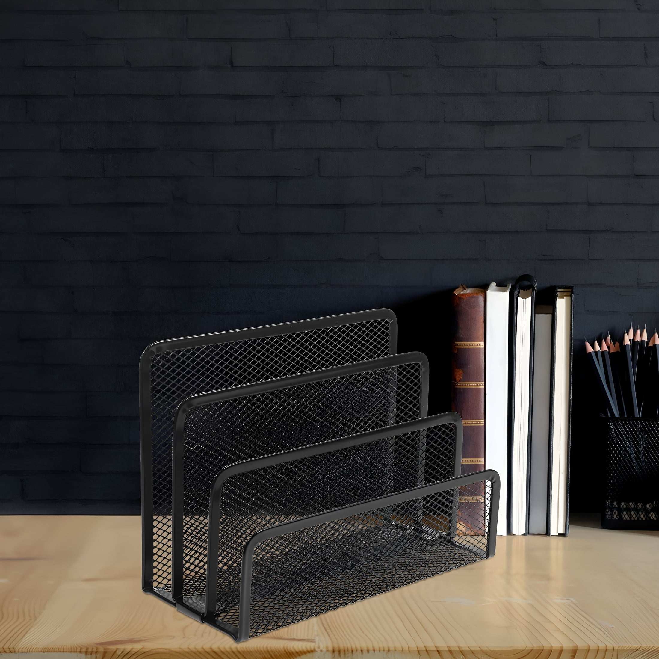 Metal Mesh Desktop Organizer File Folder Letters Magazine Holder for Home Office (Black) - Image 6