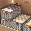 3 Pack Fabric Storage Bins with Lids, Wardrobe Storage Organiser, Stackable Storage Bin, Foldable Storage Baskets wit...