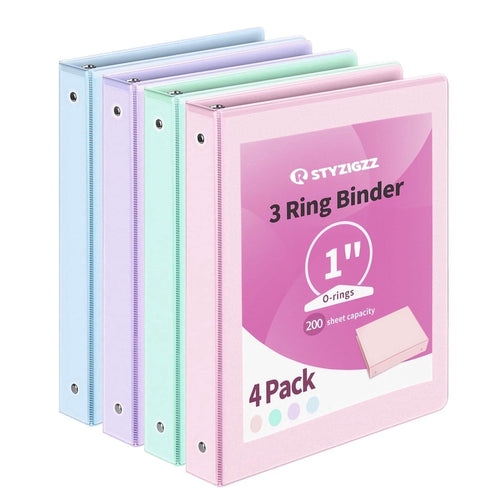 1 inch Binders 3 Ring View Binders Holds 200 Sheets of Letter Size School Paper Organizer with Pockets 4-Pack Assorted Color Notebook Binder