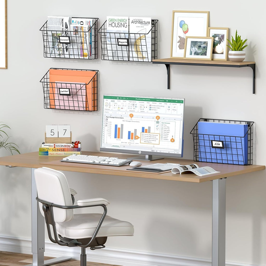 XCOSRACK 4-Tier Wall File Organizer, Hanging Metal Document Holder & Mail Sorter with Label Slots, Detachable Vertical Magazine Rack for Let - Image 2