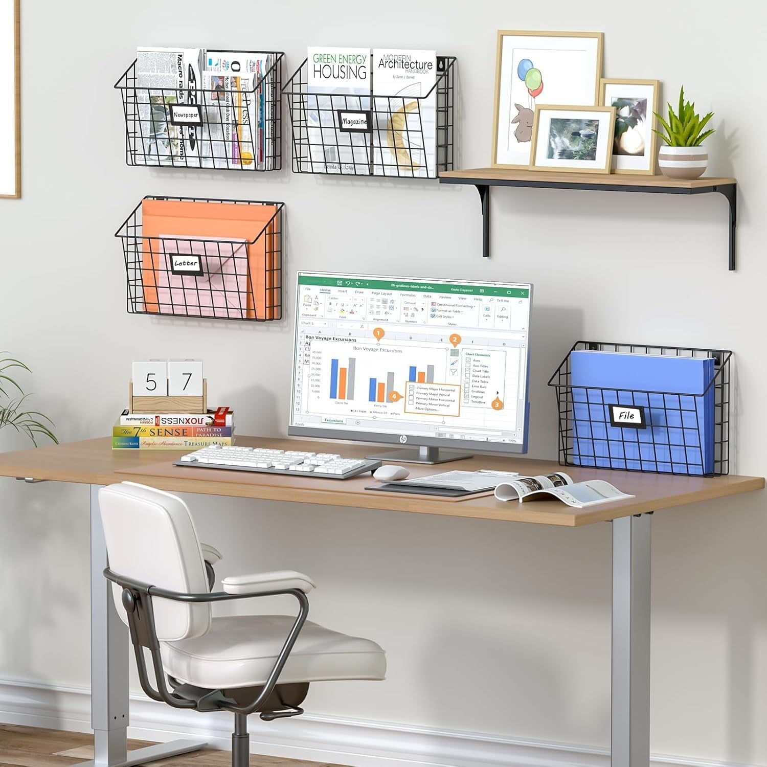 XCOSRACK 4-Tier Wall File Organizer, Hanging Metal Document Holder & Mail Sorter with Label Slots, Detachable Vertical Magazine Rack for Let - Image 2