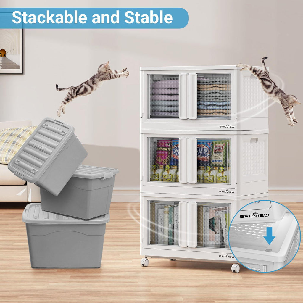 BROVIEW 240Qt Storage Bins with Lids, 60Gal Plastic Stackable Storage Bins with Doors, Wheels, Collapsible Closet Organizers and Storage, Fo - Image 6