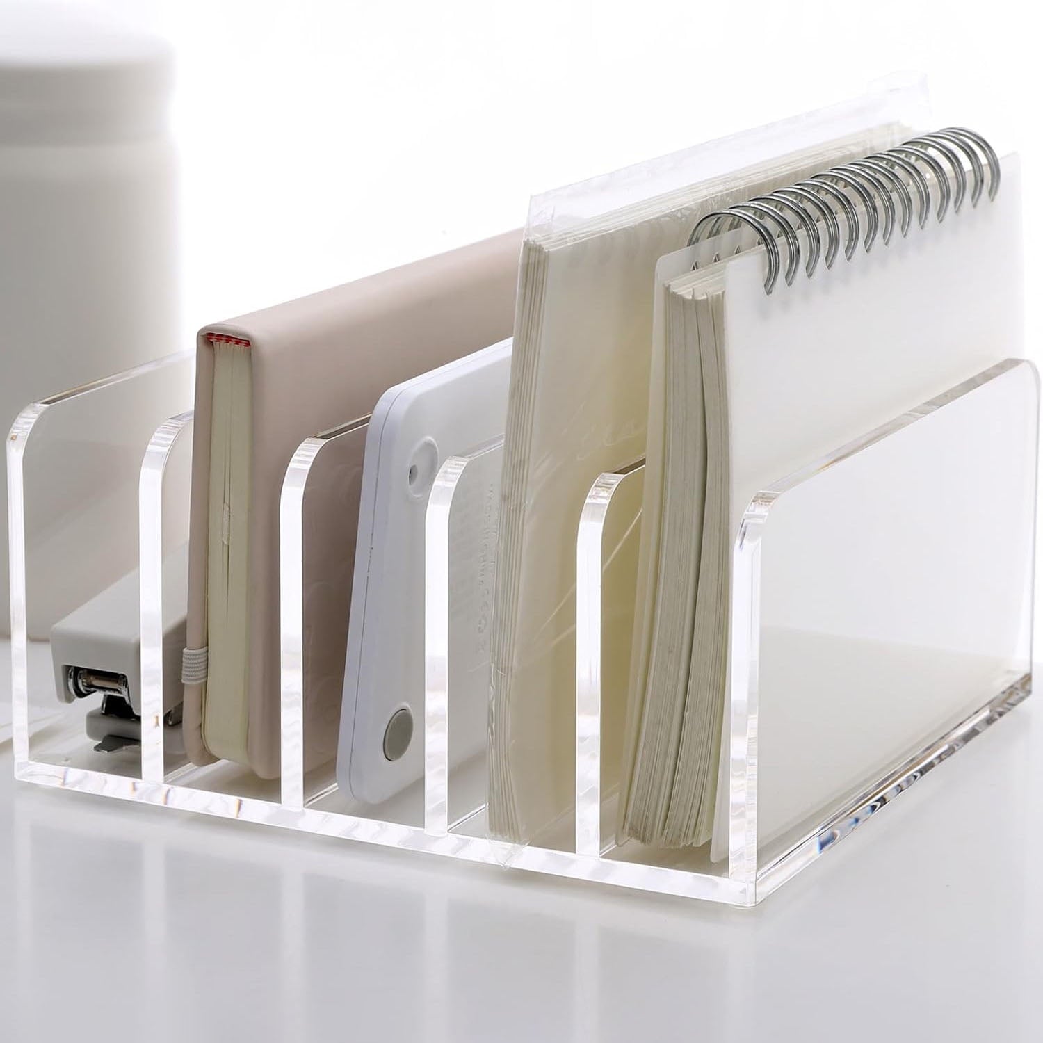Acrylic Desk File Organizer Holder, 5 Upright Clear Desktop Mails Sorter Document Magazine Storage Organization Letter Folder Racks for Home - Image 4