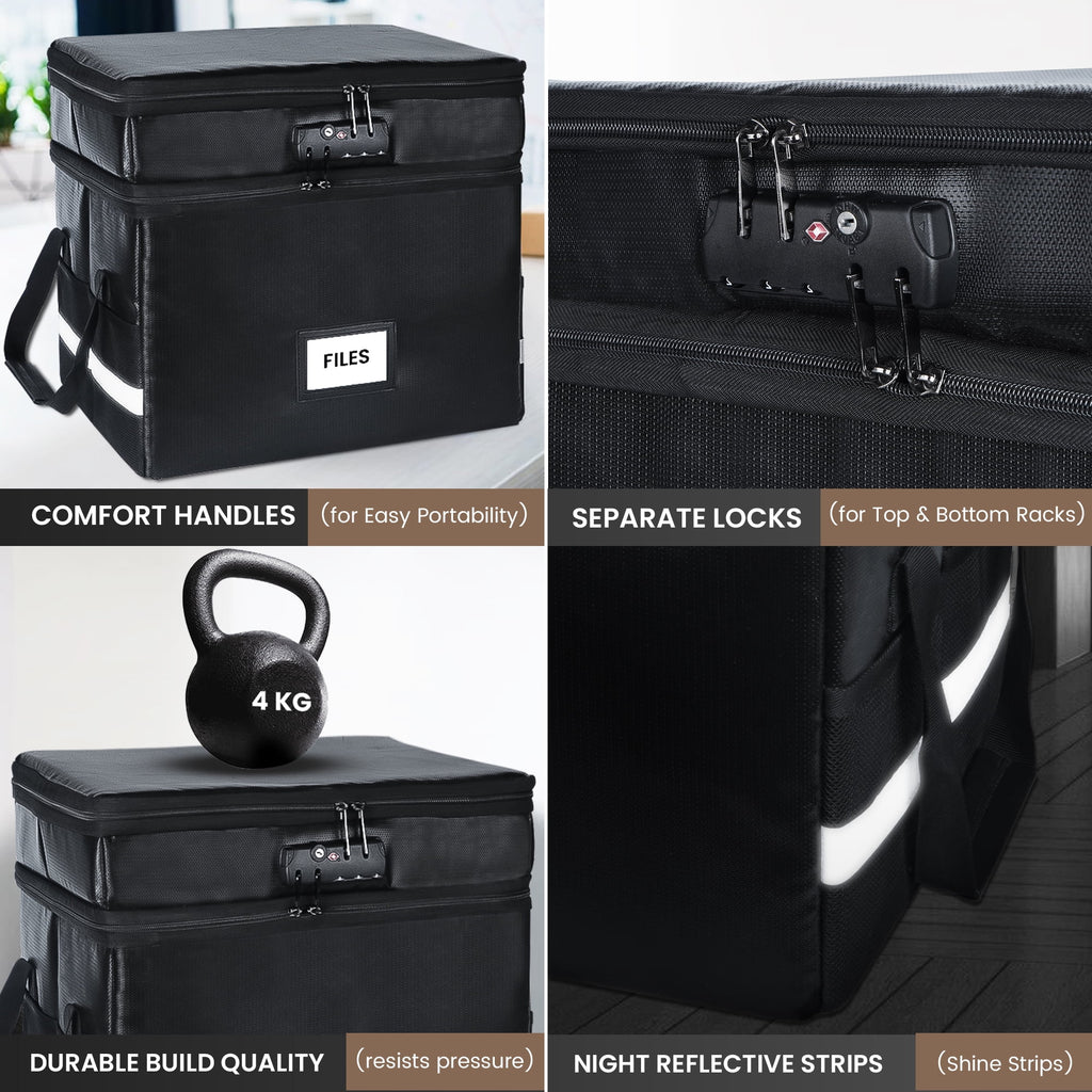 Fireproof Document Box with Lock-2 Layer File Cabinet Storage Bag with Multiple Pockets, Water-Resistant File Box with Reflective Strip-Docu - Image 5