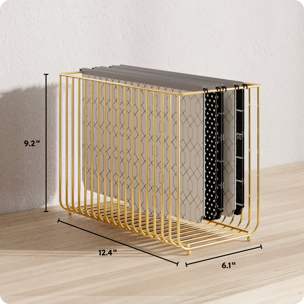 U Brands Bent Wire Hanging File Basket, 9.2 x 12.4 x 6.1 in., Gold Metal - Image 2