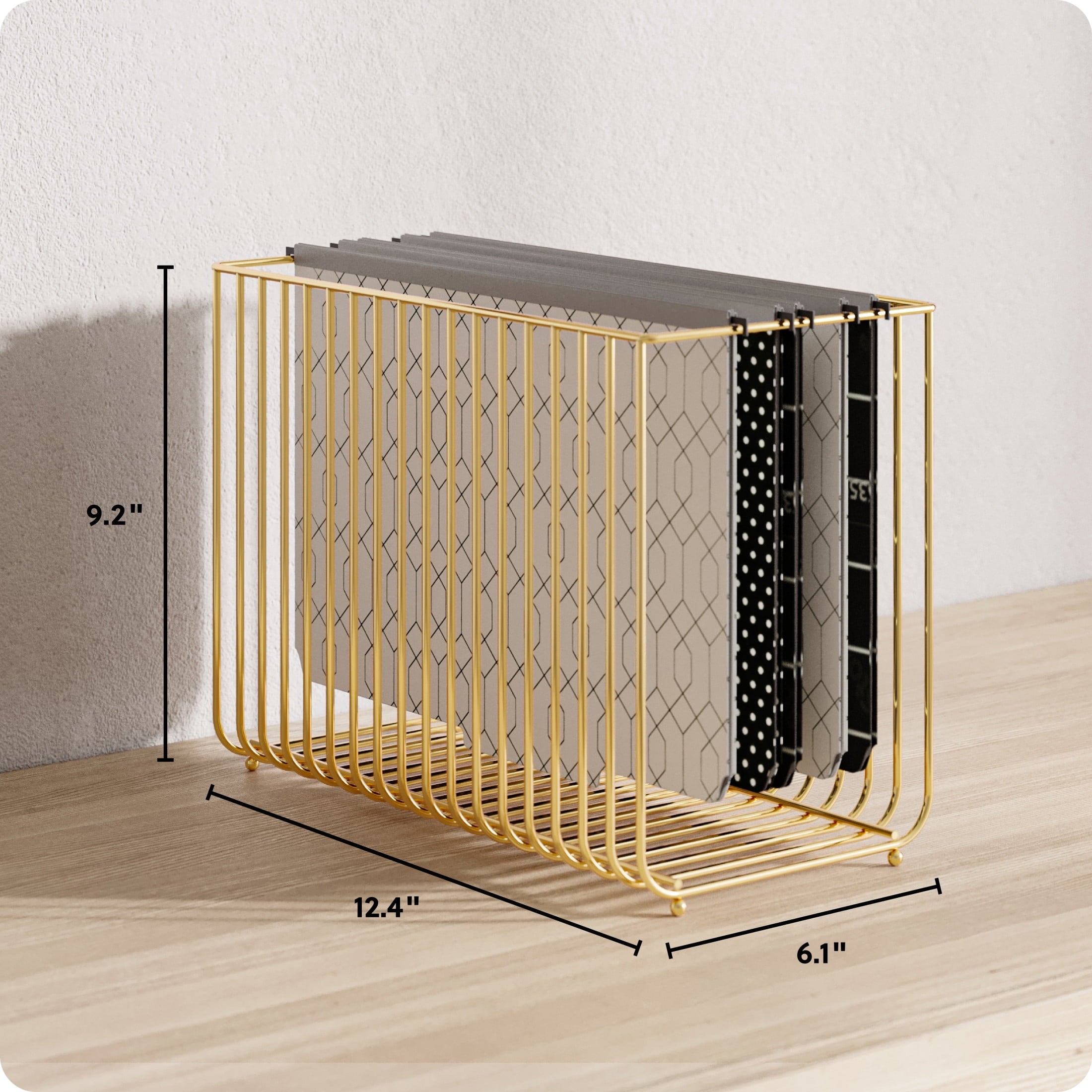 U Brands Bent Wire Hanging File Basket, 9.2 x 12.4 x 6.1 in., Gold Metal - Image 2