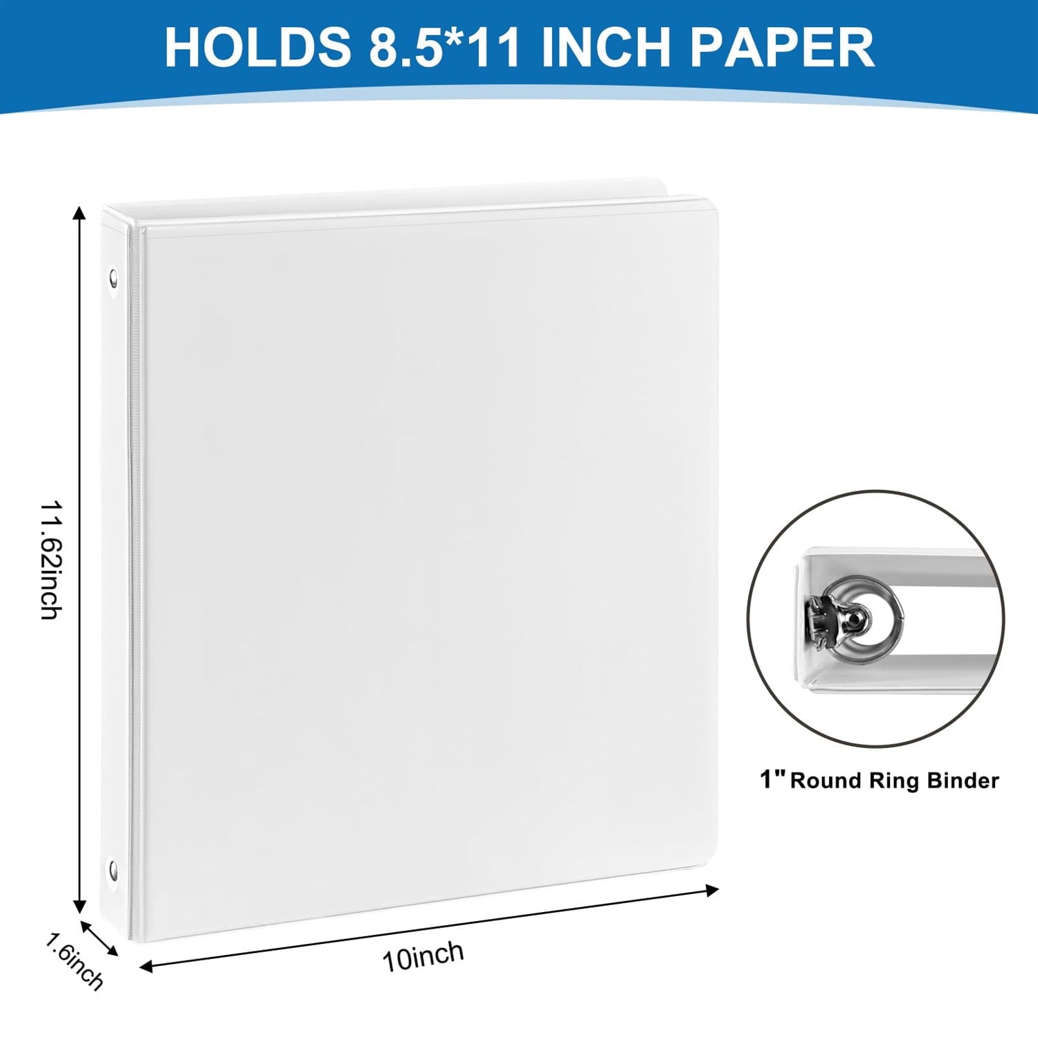 1 inch 3 Ring Binder View Binders Holds 200 Sheets Letter Size 8.5'' x 11'' Paper Notebook Binders for Office Home School 6 Pack White - Image 5