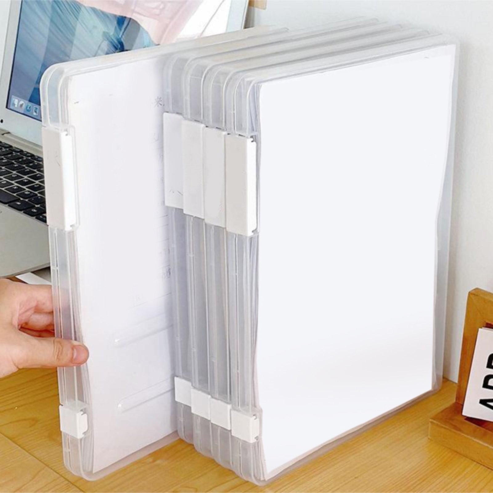 Clear Plastic File Box Portable Storage Bin, Snap-Lid Document Holder for Letter A4 Paper, Stackable Office office Su... - Image 5