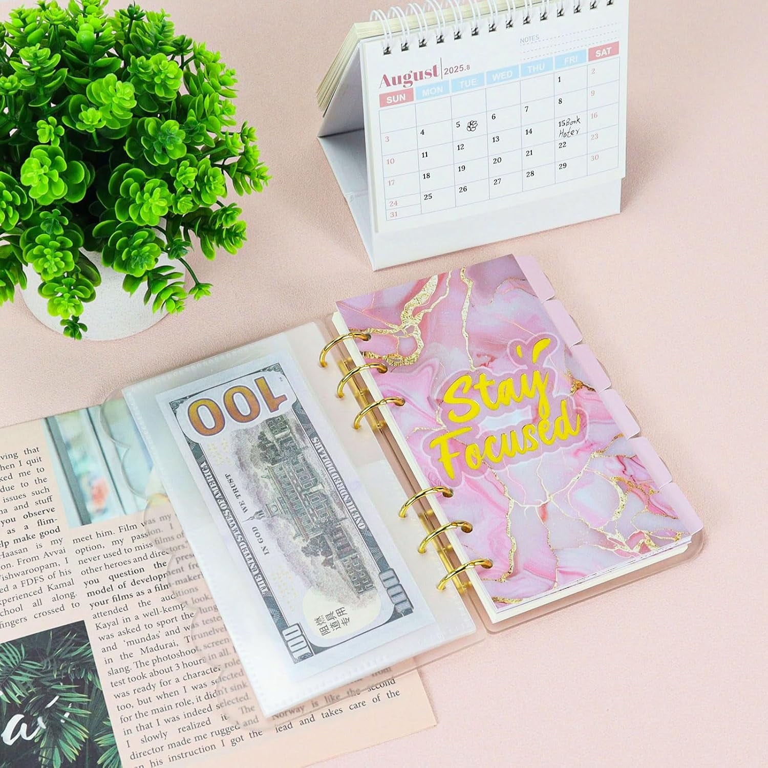 A6 Acrylic Notebook Binder 6 Ring, Loose Leaf Personal Planner Binder 90 Sheets Refills Paper, Lay Flat Design, Gold ... - Image 5