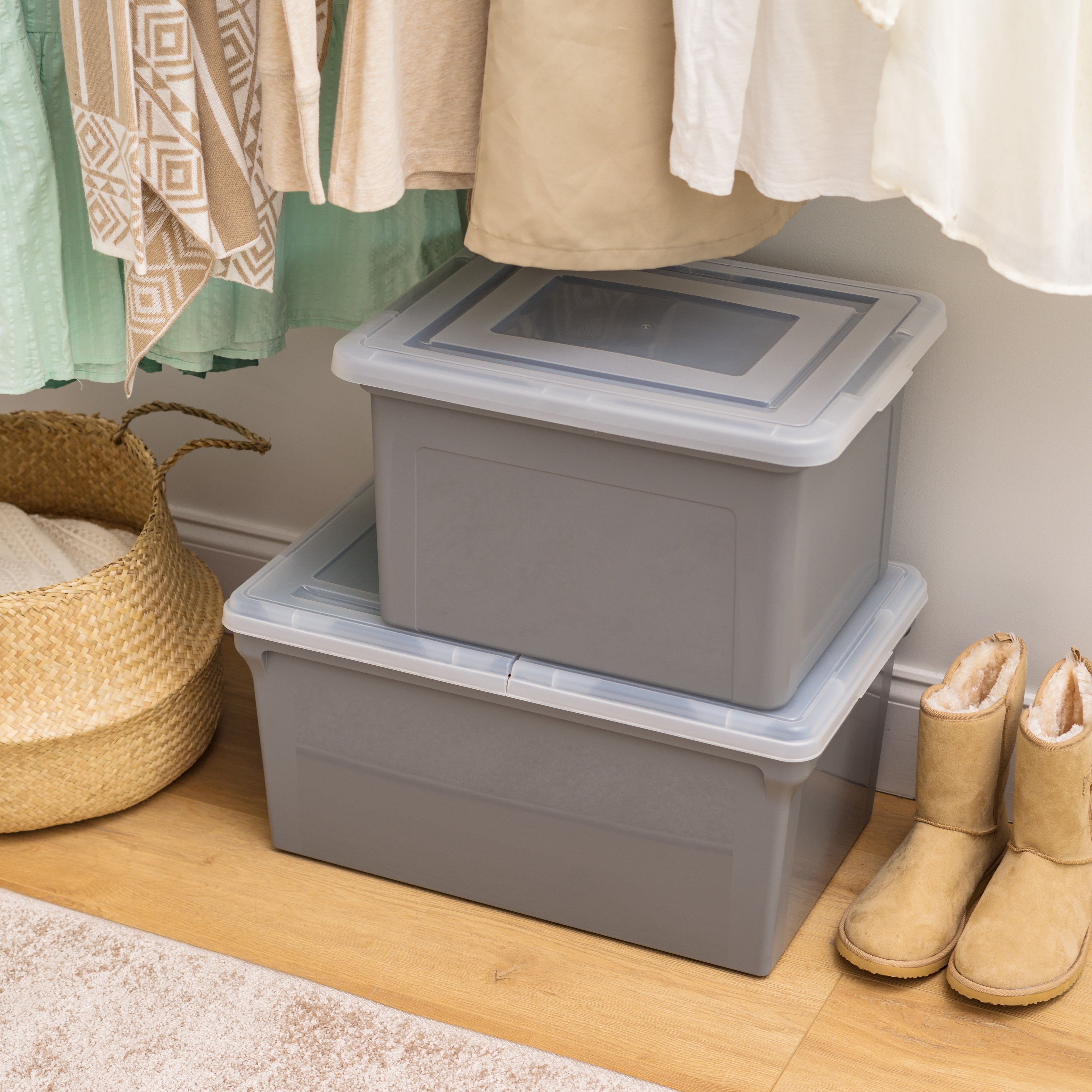 IRIS Split Lid Plastic Storage Bins/ File Boxes 22.8" L x 13.74" W x 10.75" H, Gray, Set of 4 - Image 6