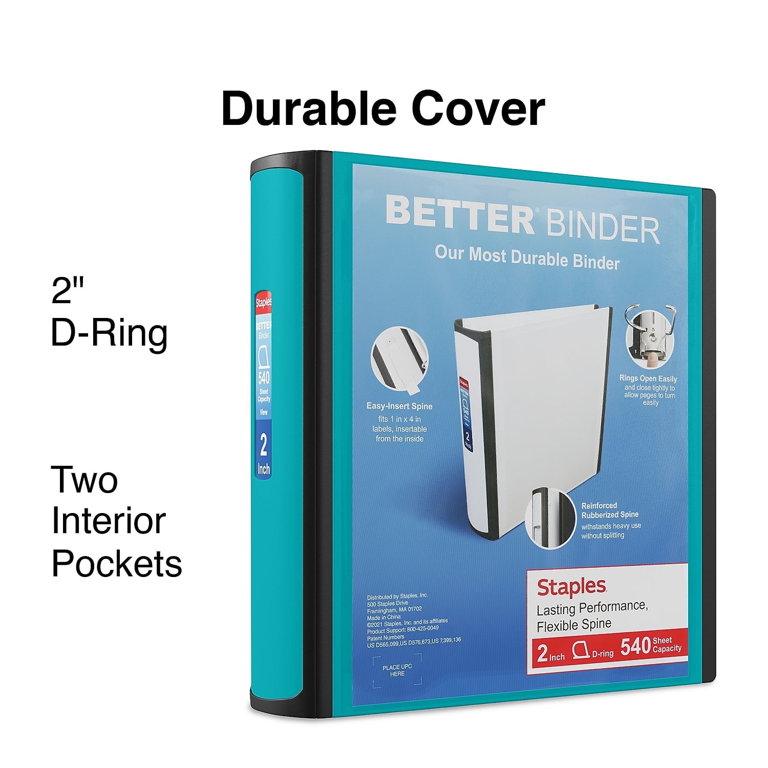 Staples Better 2-Inch D 3-Ring View Binder Teal (13470-CC) 651743 - Image 2