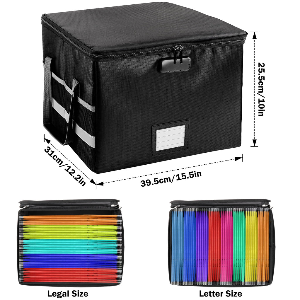 File Box with Lock, Fireproof File Document Organizer for Home Office Hanging Letter/Legal Folder (Black) - Image 3