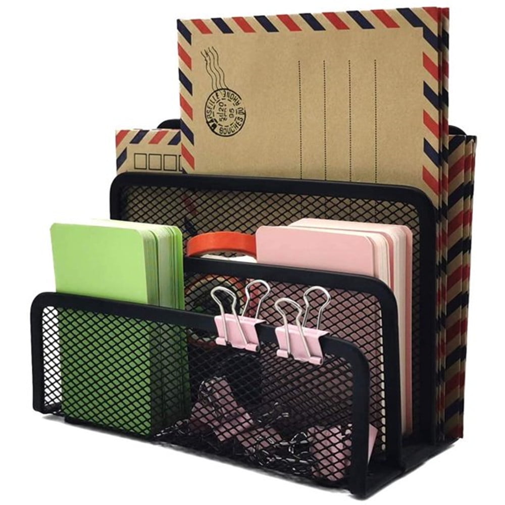 Organizer, Office Small Letter Sorter top File Organizer Metal Mesh with 3 Vertical Upright Compartments, 1 PackBlack - Image 3