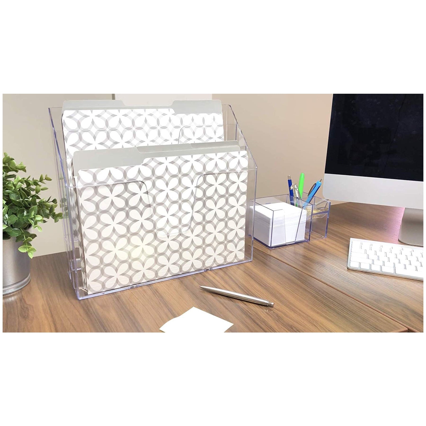 Plastic 3 Slots Letter Size File Organizer, Clear Crystal - Image 5