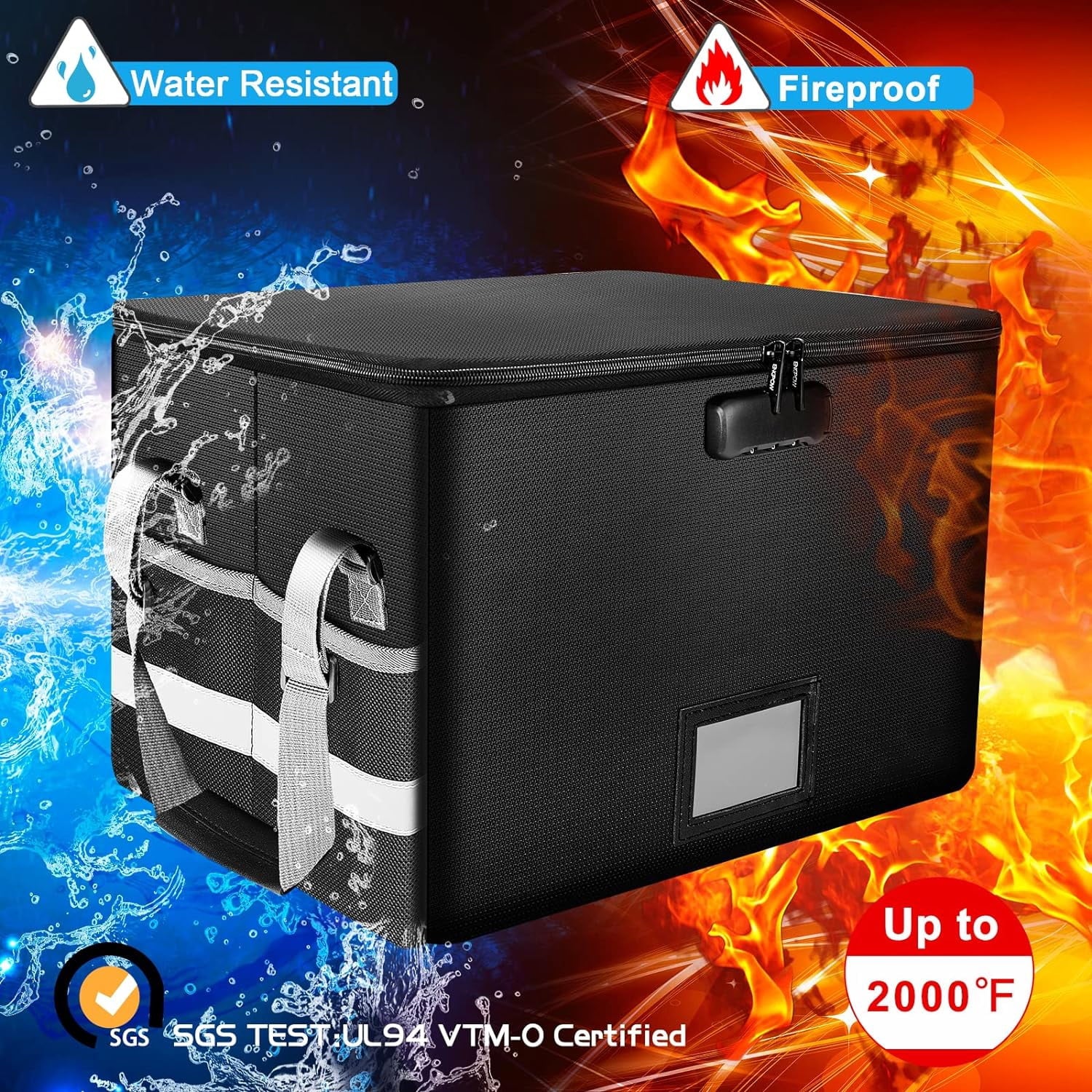 Fireproof Document Box, Water-Resistant File Organizer Box with Lock Handle Document Safe Collapsible File Cabinets f... - Image 3