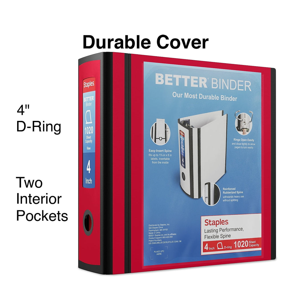 Staples Better 4-inch 3 Ring View Binder Red 1618291 - Image 2