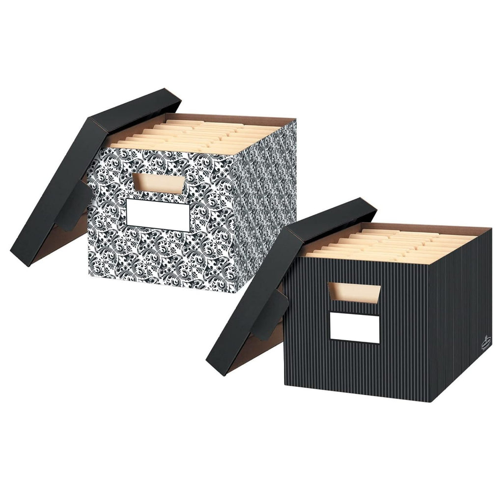 Decorative Storage Boxes with Lids, 4 Pack - Brocade File Boxes for Home & Office - Stackable Paper Organizer Contain... - Image 3