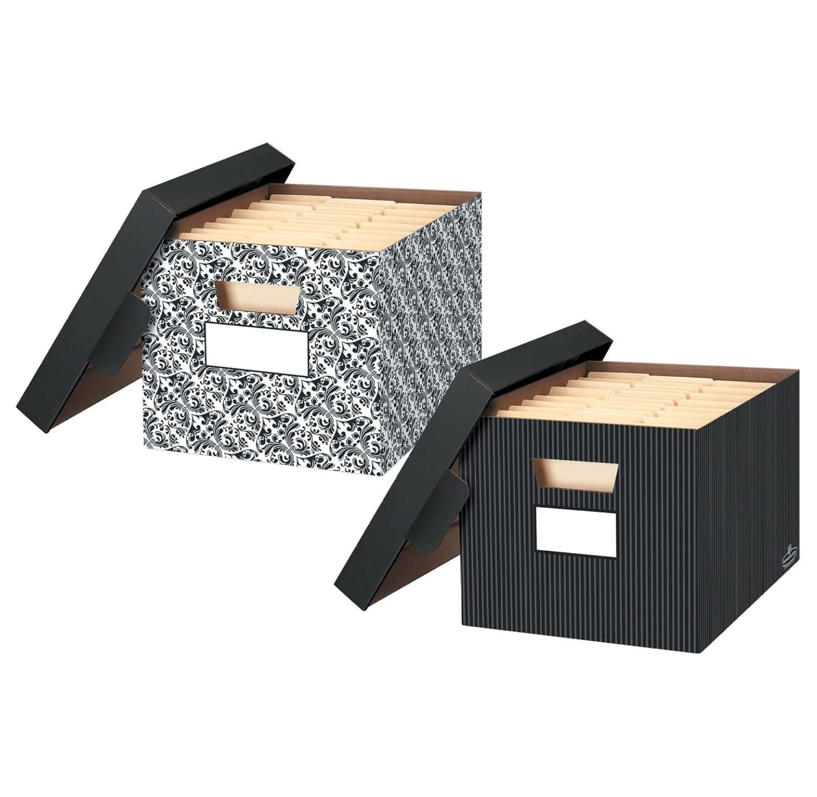Decorative Storage Boxes with Lids, 4 Pack - Brocade File Boxes for Home & Office - Stackable Paper Organizer Contain... - Image 3