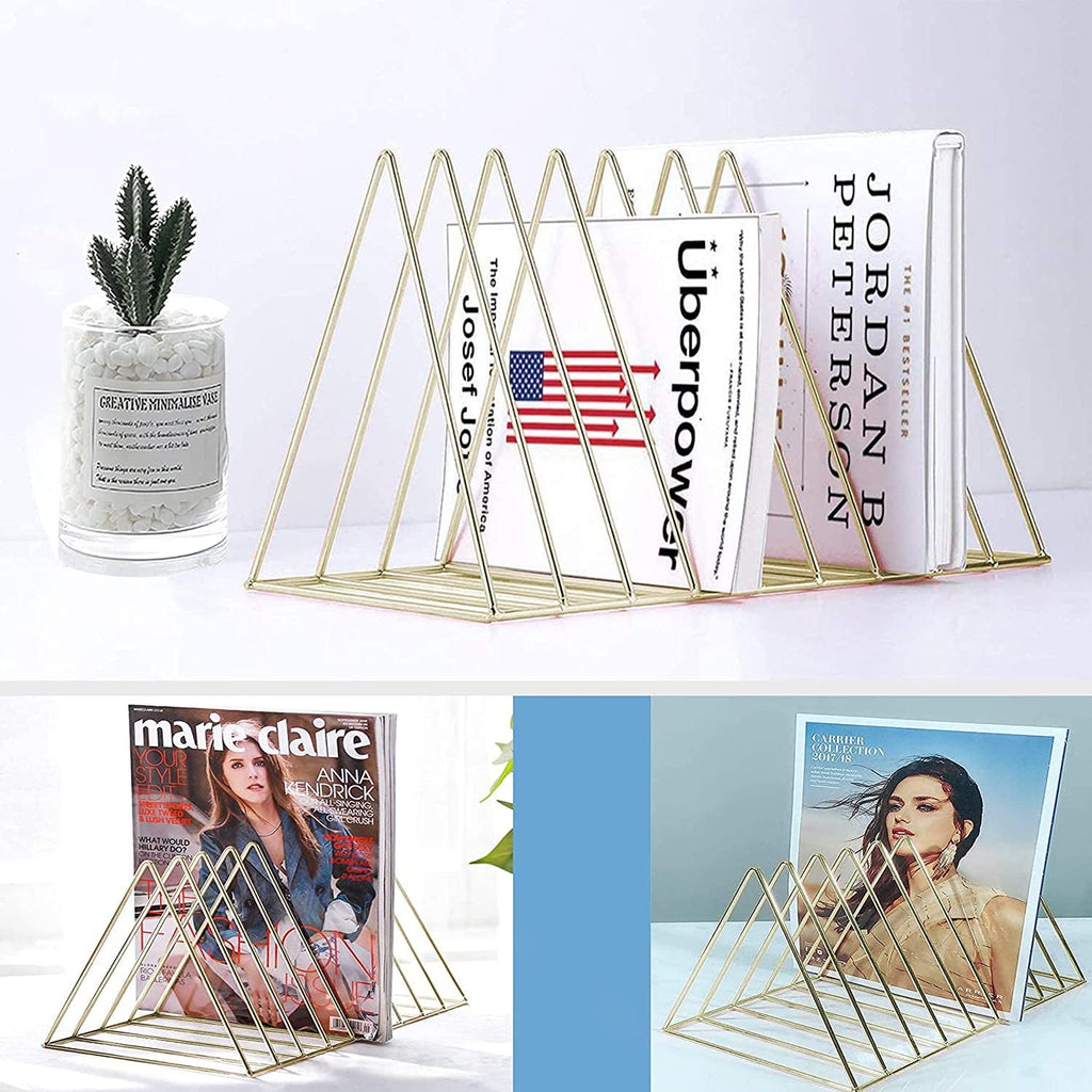 Gold Magazine Newspaper Holder Triangle File Folder 9 Slot Files Storage Holder Triangle Bookshelf Desktop Organizer ... - Image 5