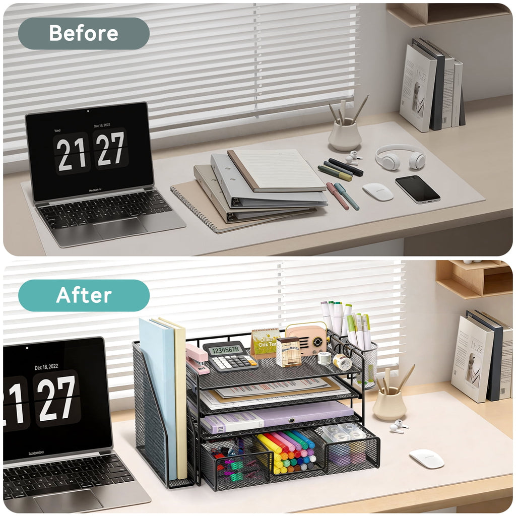 and Accessories, 4-Tier top File with Drawer and 2 Pen Holders, Office Accessories & Workspace s (Black) - Image 5