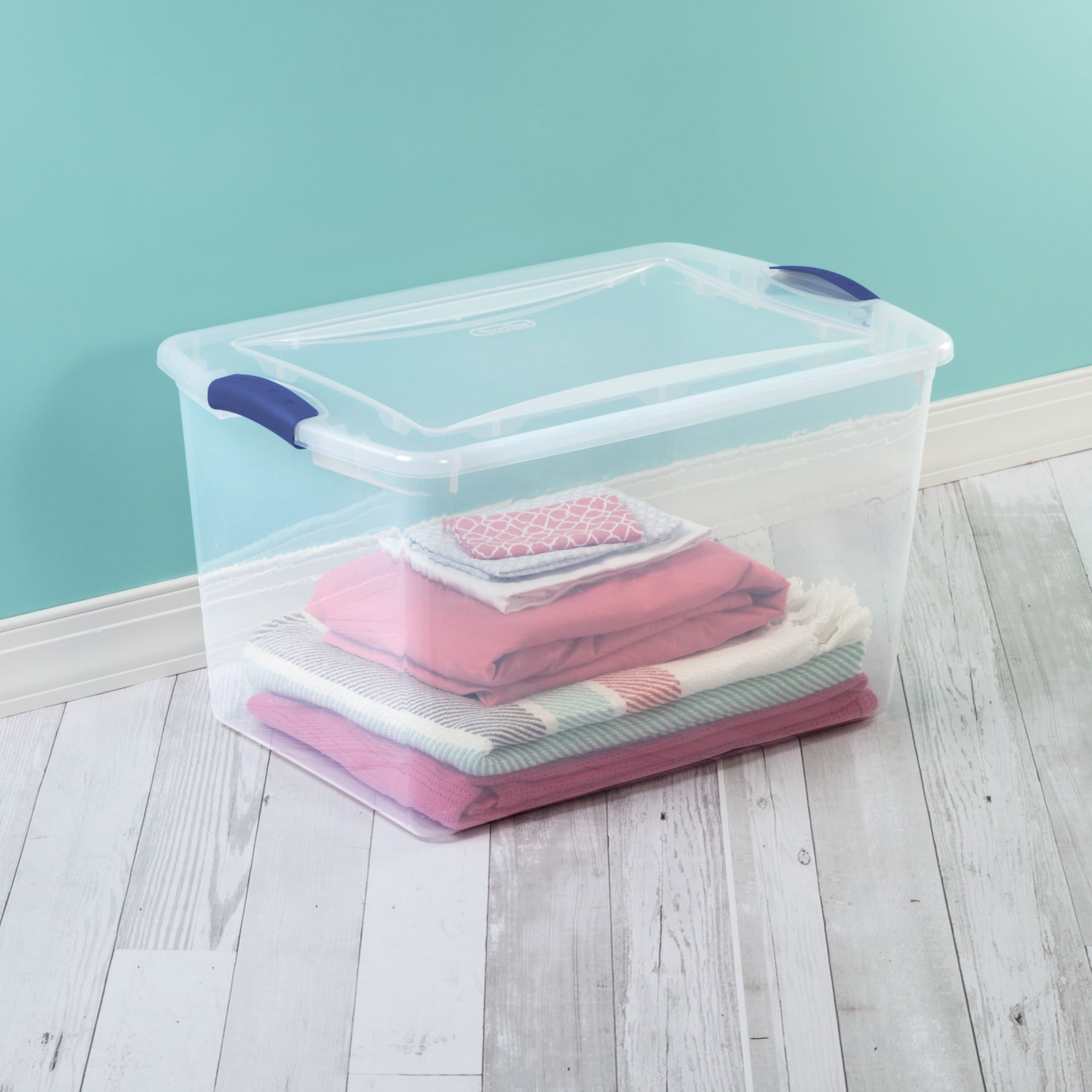 Sterilite 66 Quart Large Latching Storage Bin, Clear Plastic Storage Container with Latch Lid, Blue - Image 5