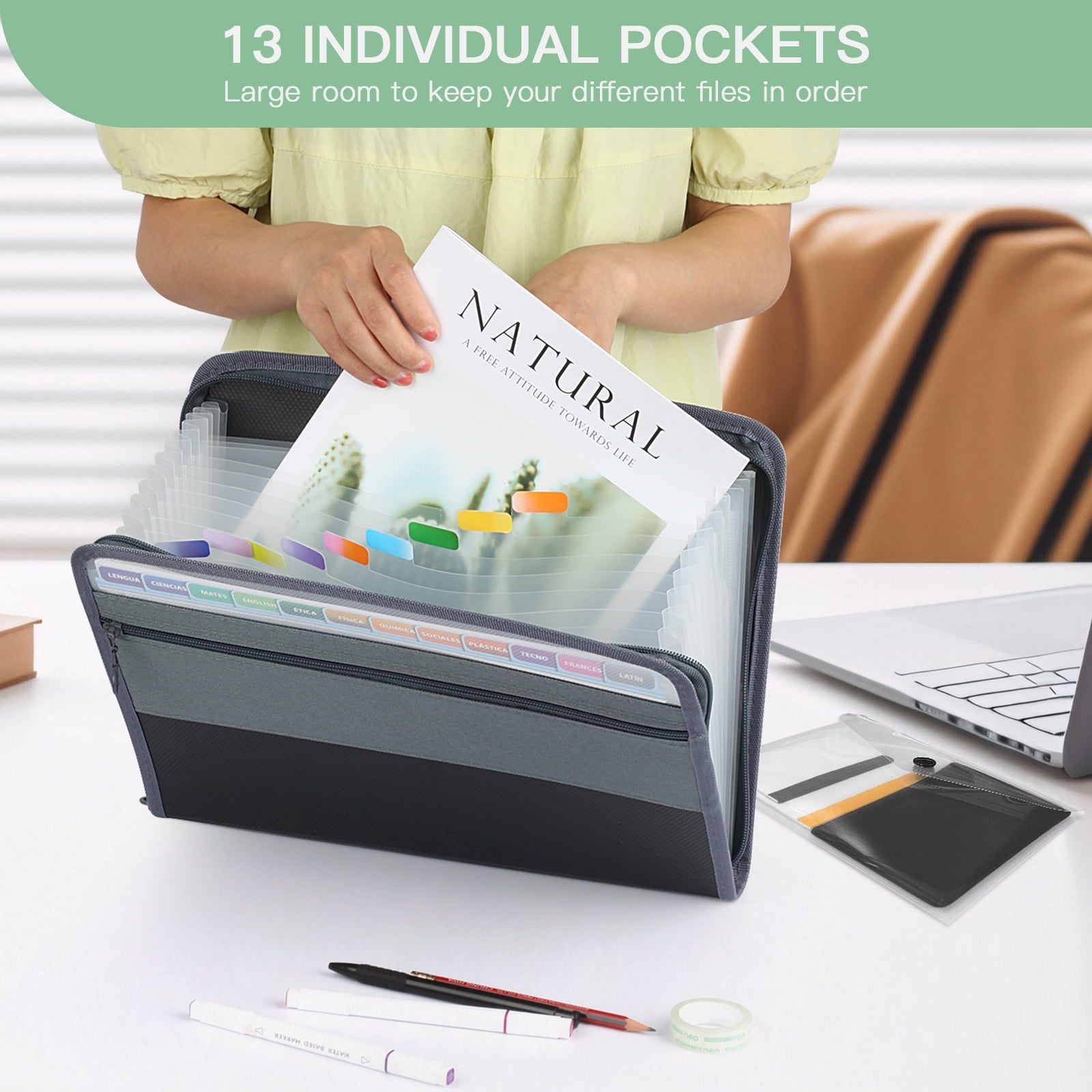 Organizer with Zipper 13-Pocket, A7 Transparent Document Bag, Waterproof Document Storage for Home, Office, School - Image 5