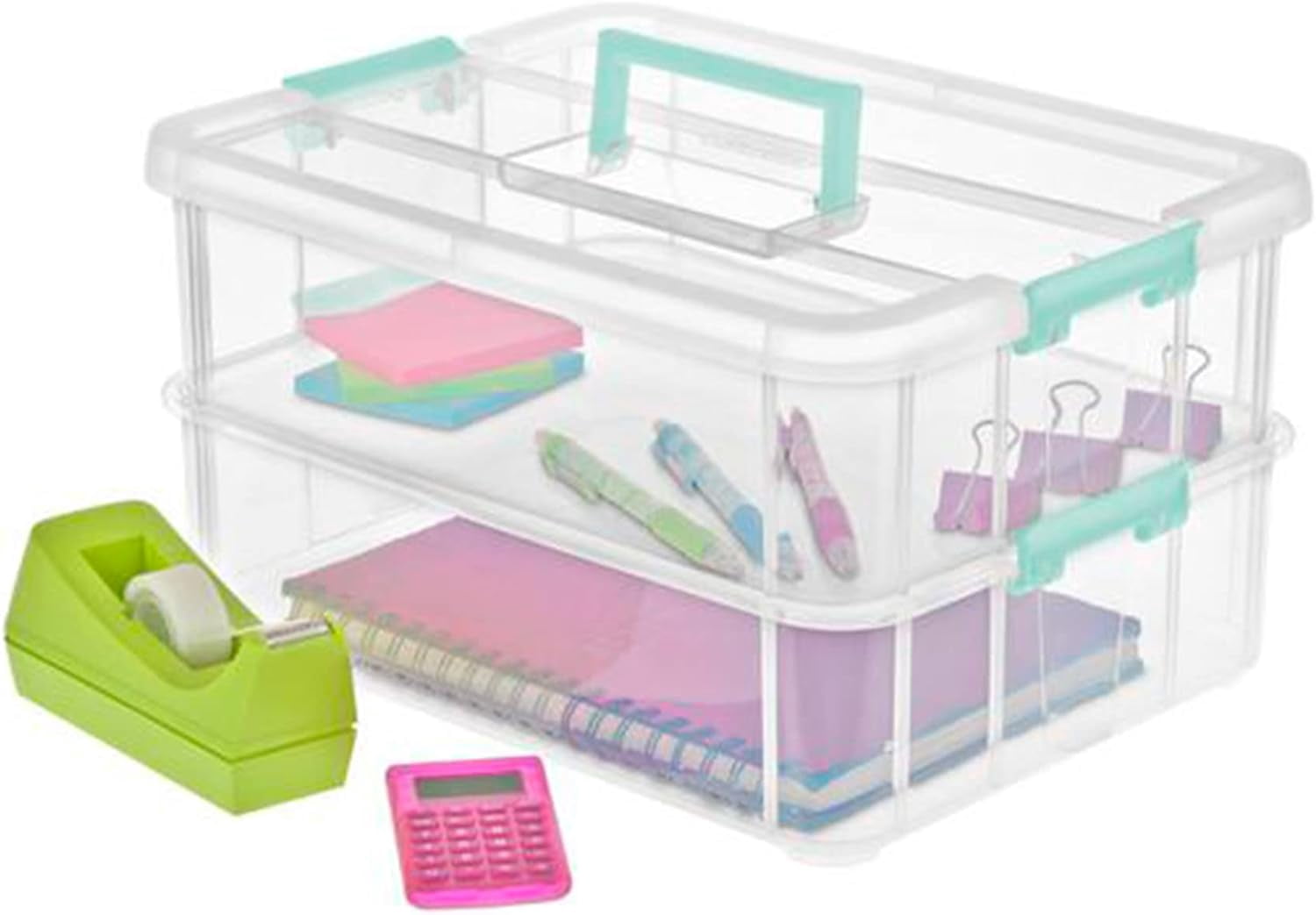 Stack and Carry 2 Layer Handle Box  Stackable Plastic Small  Container with Latching Lid  Bin to  Crafts  Clear  4-Pack - Image 6