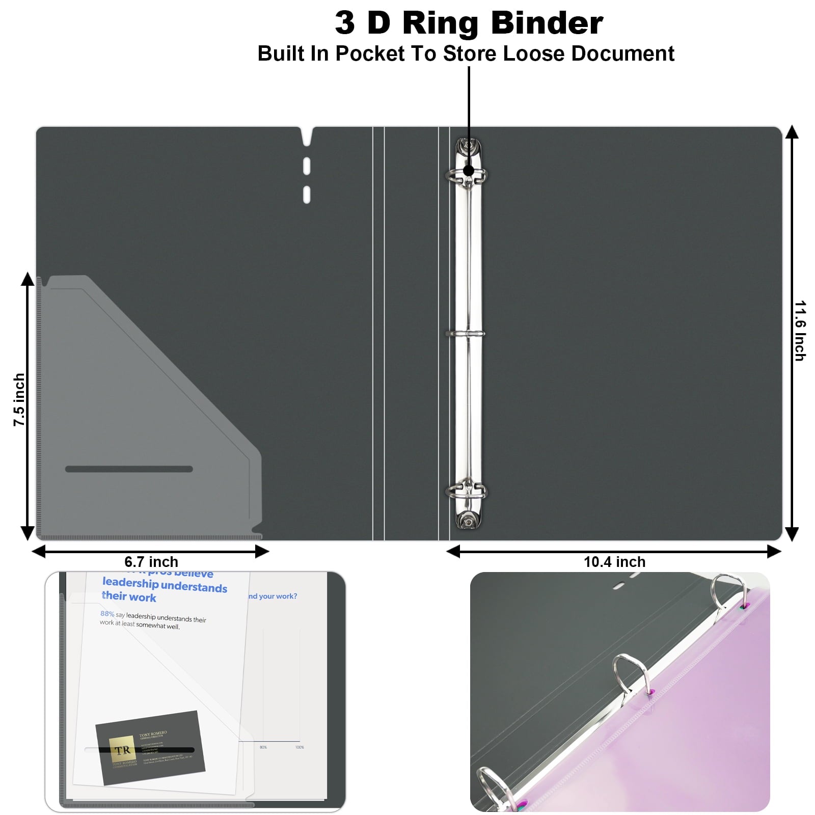 3 Ring Binder 1.2 inch, 4 Pack D Ring Binder, Assorted Colors, Large Capacity, Versatile Binders Fits 8.5'' x 11'' Le... - Image 3