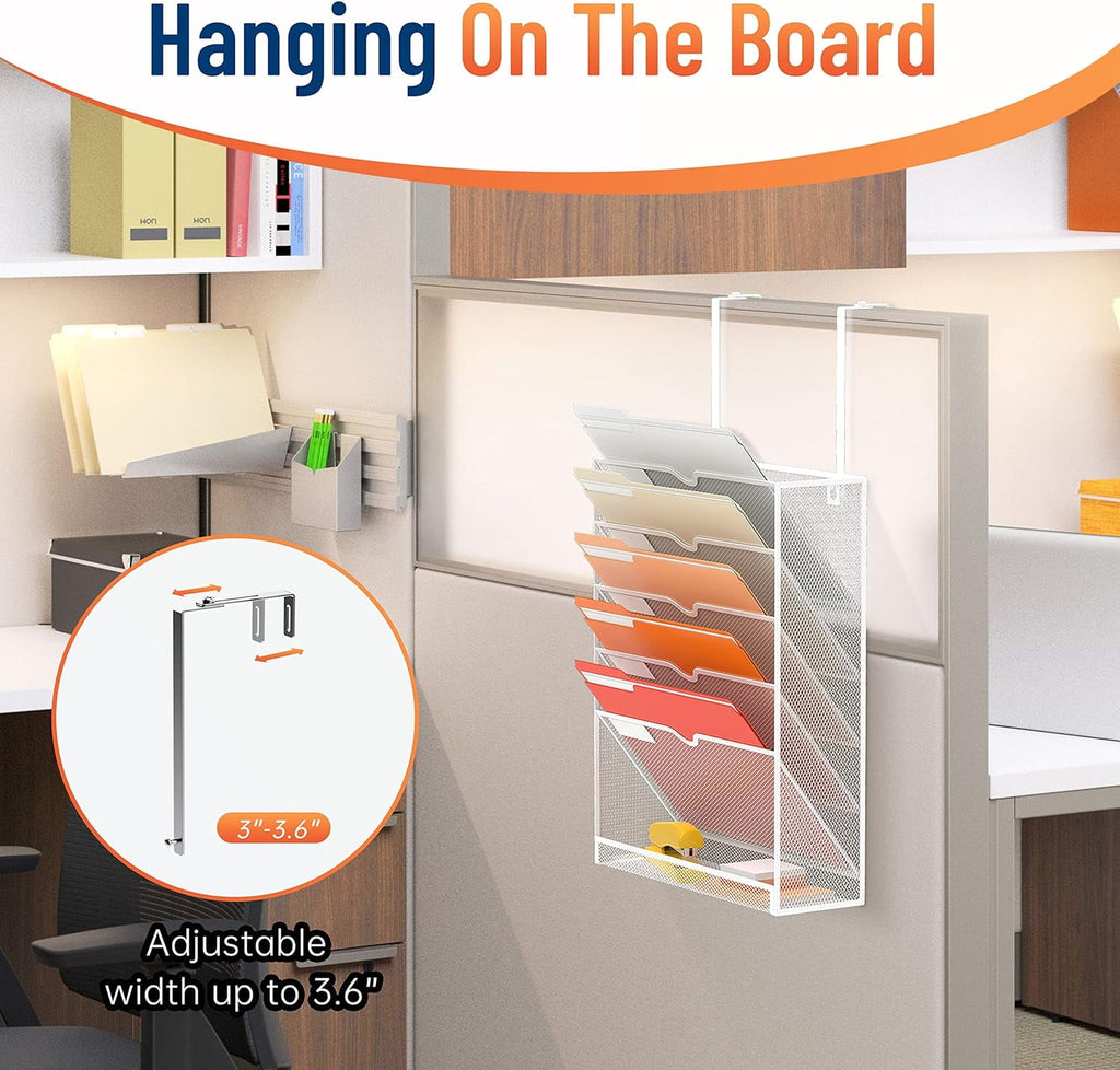 INTIGE 6-Tier Desk Organizer with Hooks, Hanging Wall File Holder for Office Home, White, 1 Pcs - Image 3