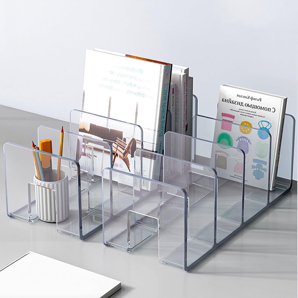 Clear Acrylic File Sorter,4 Slots Magazine File Holder,Bookshelf Organizer,Sturdy Desk File Organizer,File Racks for ... - Image 4