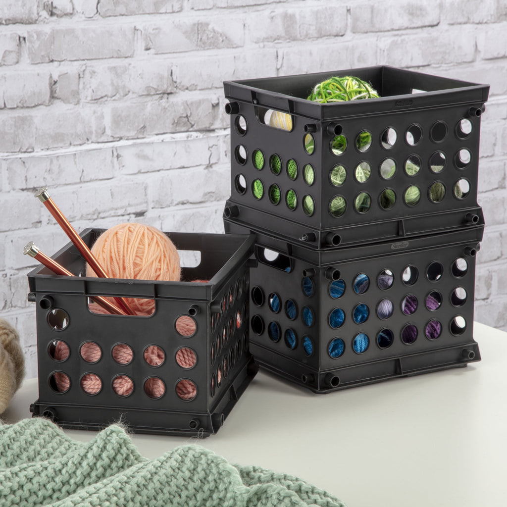 Mini Crate, Multi-Purpose Plastic Storage Bin with Through Handles, Stackable, Black - Image 6