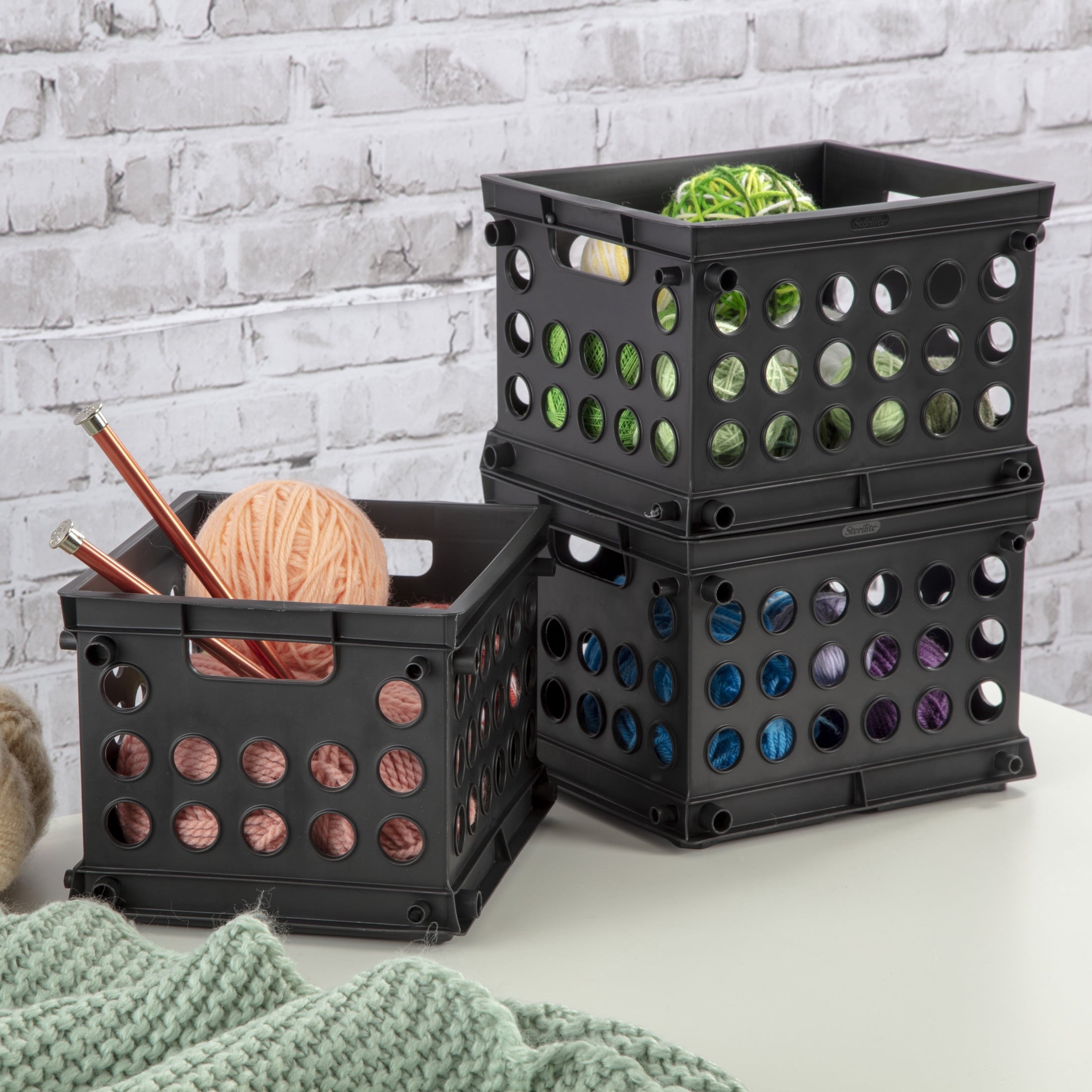 Mini Crate, Multi-Purpose Plastic Storage Bin with Through Handles, Stackable, Black - Image 6
