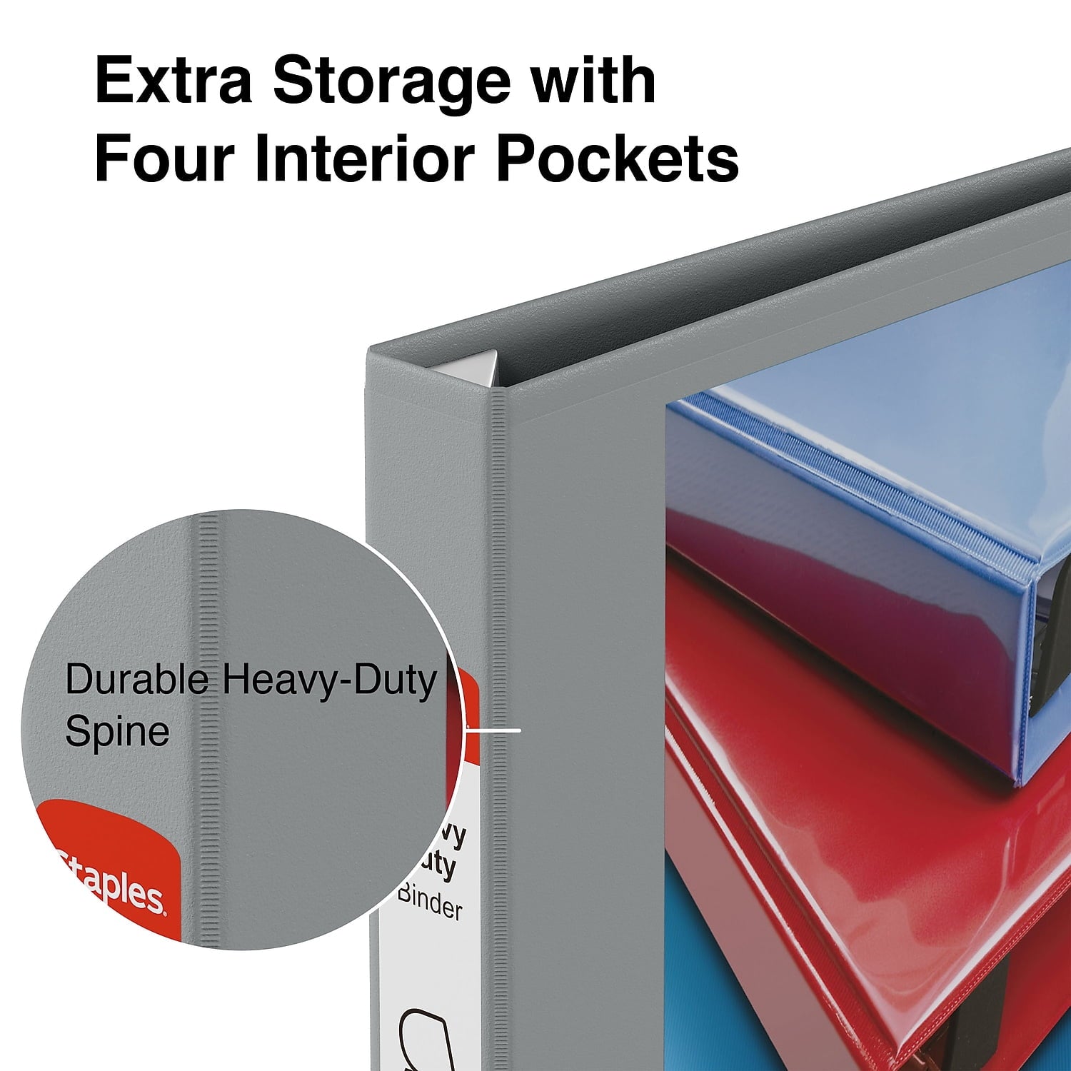 1" Staples Heavy-Duty View Binder with D-Rings Gray 976033 - Image 4