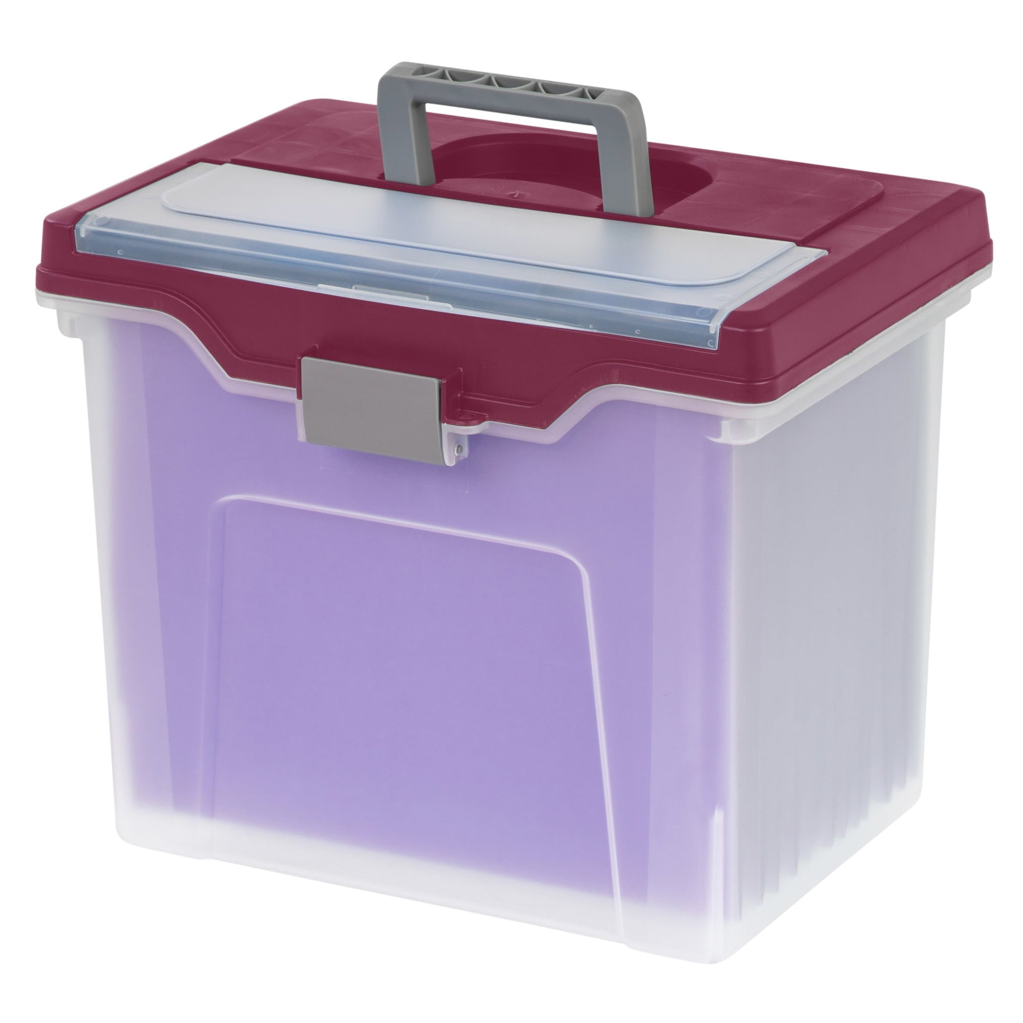 Large Mobile File Box, Letter Size, 11 5/8in.H x 13 3/6in.W x 10in.D, Clear/Burgundy, 110986 - Image 4